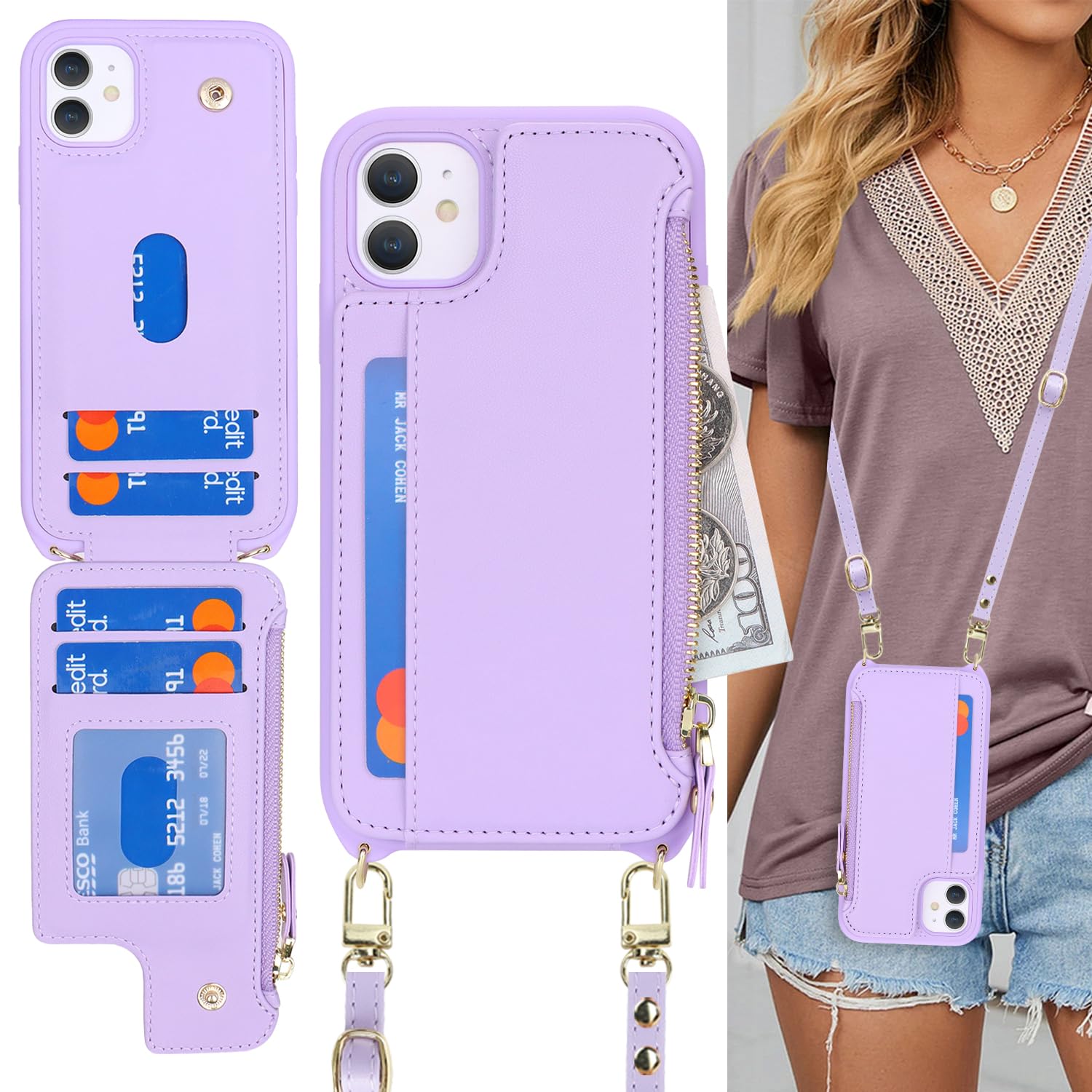 SailorTech for iPhone 11 Phone Case with Credit Card Holder for Women iPhone 11 Leather Case Wallet Crossbody with Credit Card Slots Zipper Shockproof Case for Men - Image 2