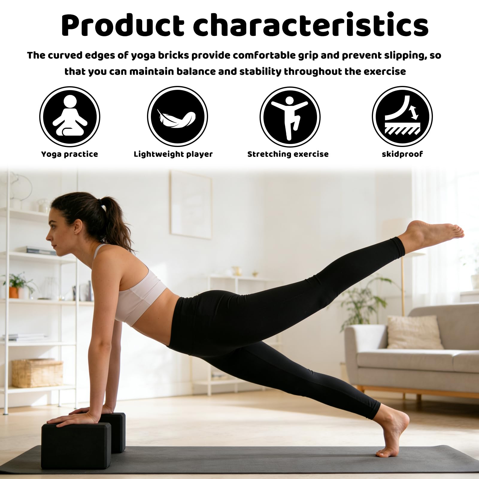 Lot de 2 blocs de yoga en mousse EVA haute densité antidérapants légers pour Pilates, méditation et étirements profonds, accessoires de fitness