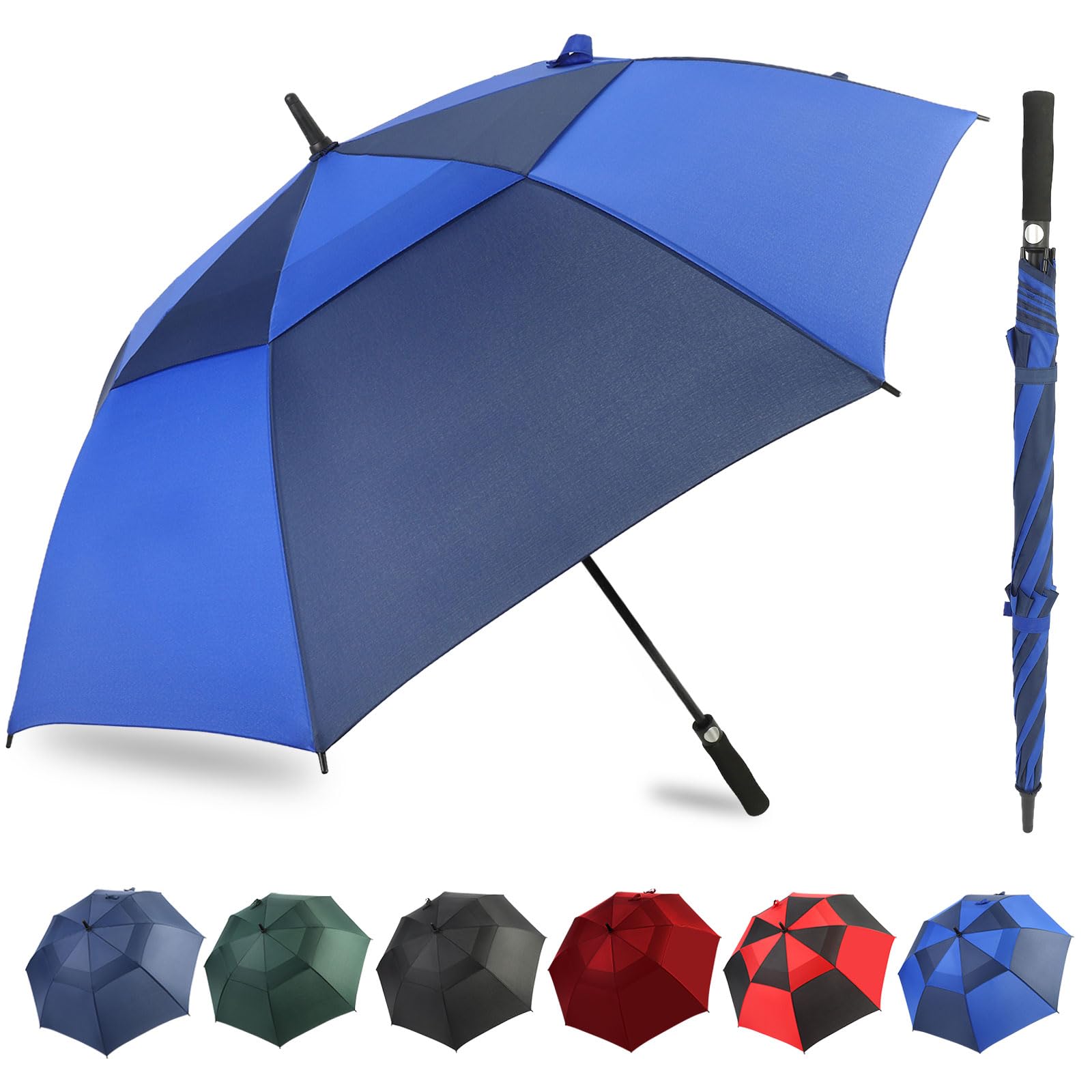 ZDSSMAutomatic Open Extra Large Golf Umbrella Windproof Heavy Duty Large Umbrellas for Rain, Oversize Double Canopy Vented Stick Umbrellas for Golf and Outdoor Sports
