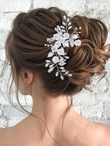 Miniatura 1 de Catery Flower Bride Wedding Hair Vine - Tocado de cristal plateado con hojas de novia, accesorios para el cabello para mujeres y niñas