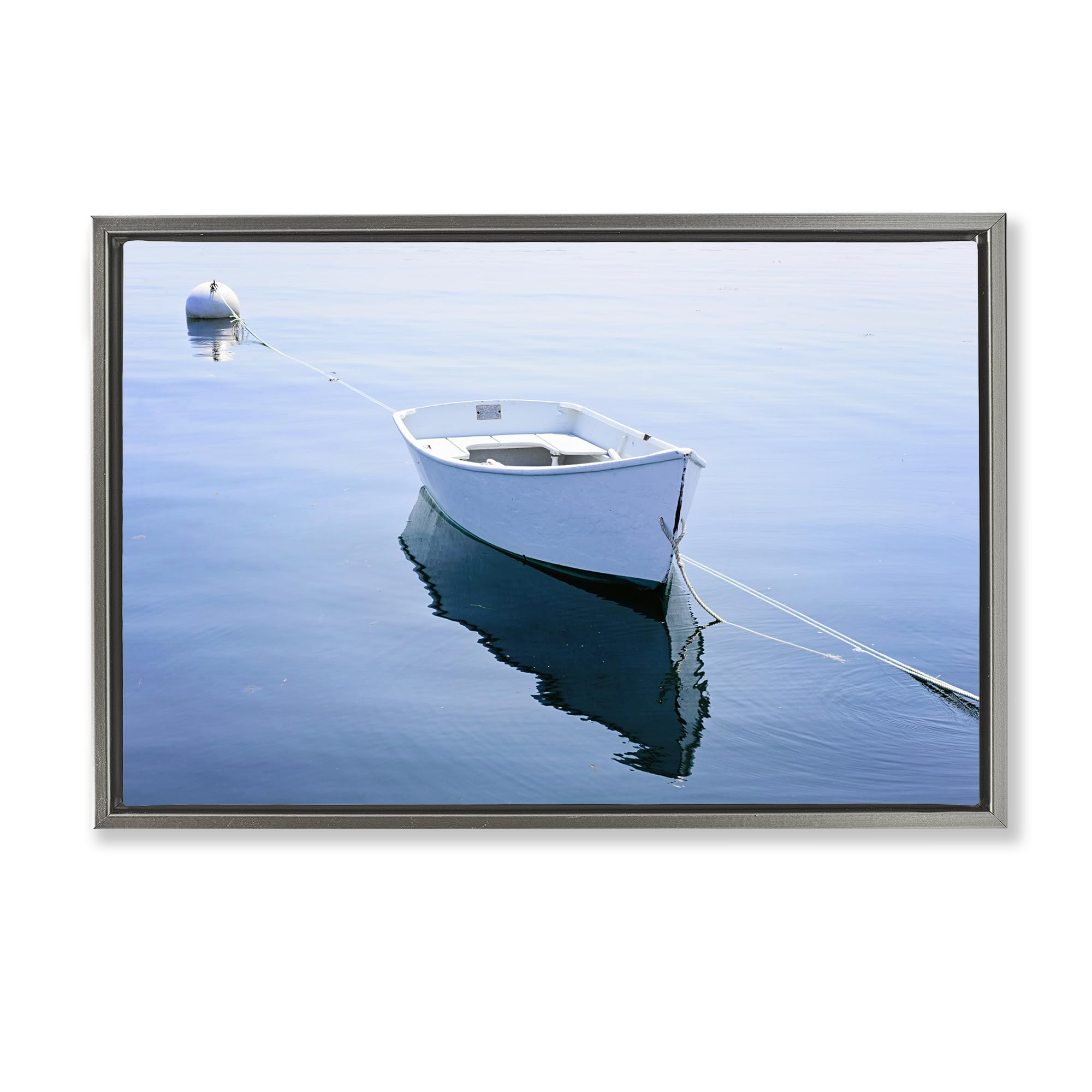 Stupell Industries Luster Gray (Matte) 'Boat Tied To Dock'| Floating Frame Canvas Art