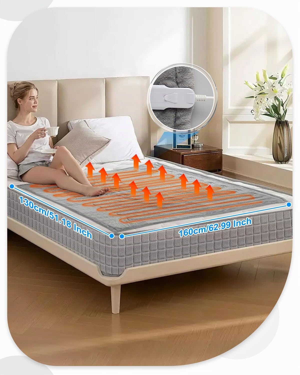 Heizdecke Elektrisch 180x130 cm, Flauschige Wärmedecke mit Abschaltautomatik & 6 Timer, 6 Heizstufen, Sleep-Modus, Heizunterbett, Washable, Schnelle Aufheizung, Beheizbare Decke für Sofa & Bett
