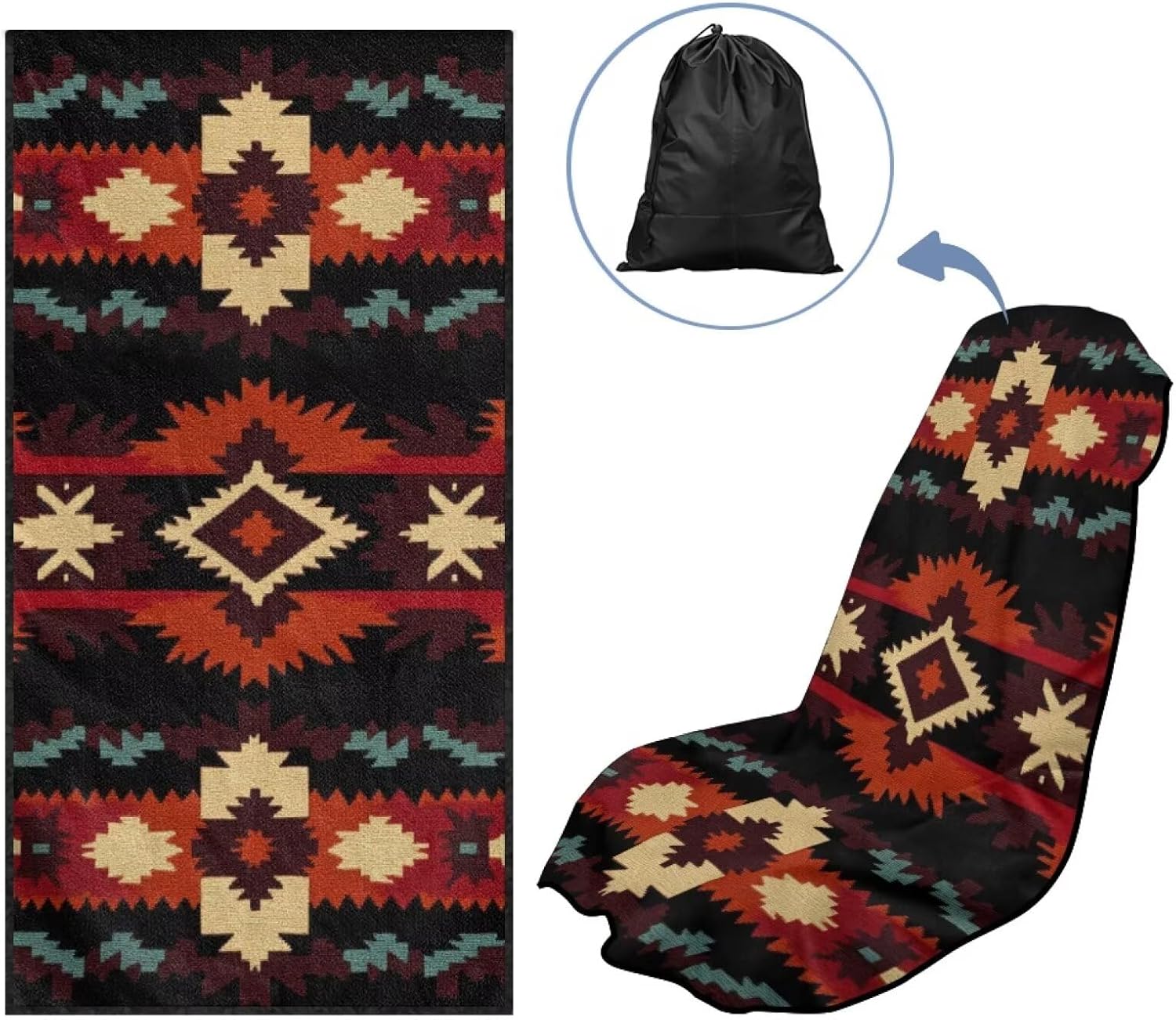SEANATIVE Navajo Aztec Ultra-Breathable Beach Towels Car Seat Towel Cover Sweatproof Automotive Towel - Fast Drying Sweat Towels for Workout, Running & Outdoor Adventures