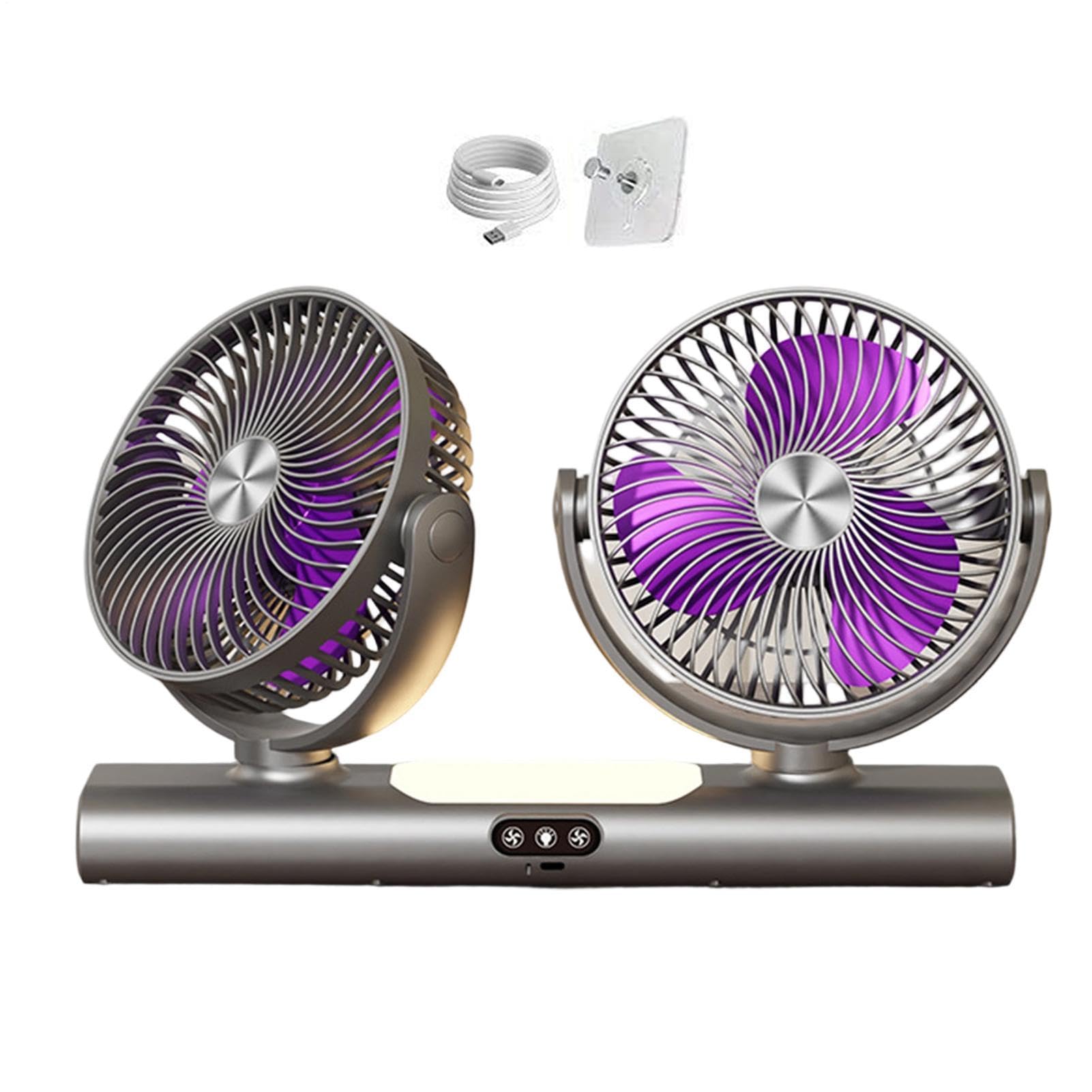 Ventilatore Di Raffreddamento Per Automobili - Doppia Testa USB Ricaricabile A 3 Velocità,Ventola per Cruscotto di Camion,per Veicoli di Vari Tipi inclusi Rimorchi Autovetture Berlina Pick-up ATV SUV
