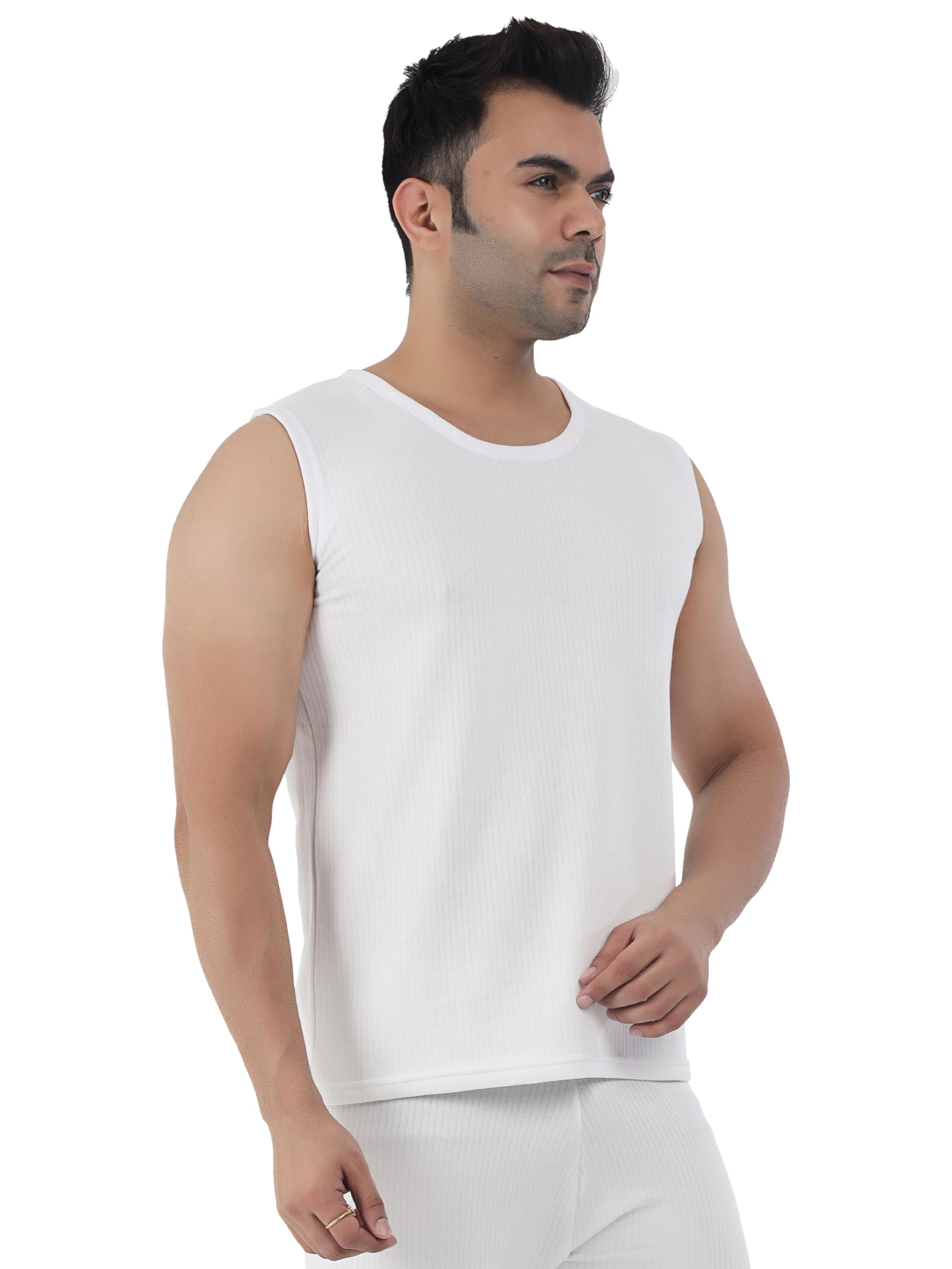 Selfcare Men Soft Solid Thermal Sleeveles Round Neck Top|SW1042-M White 1