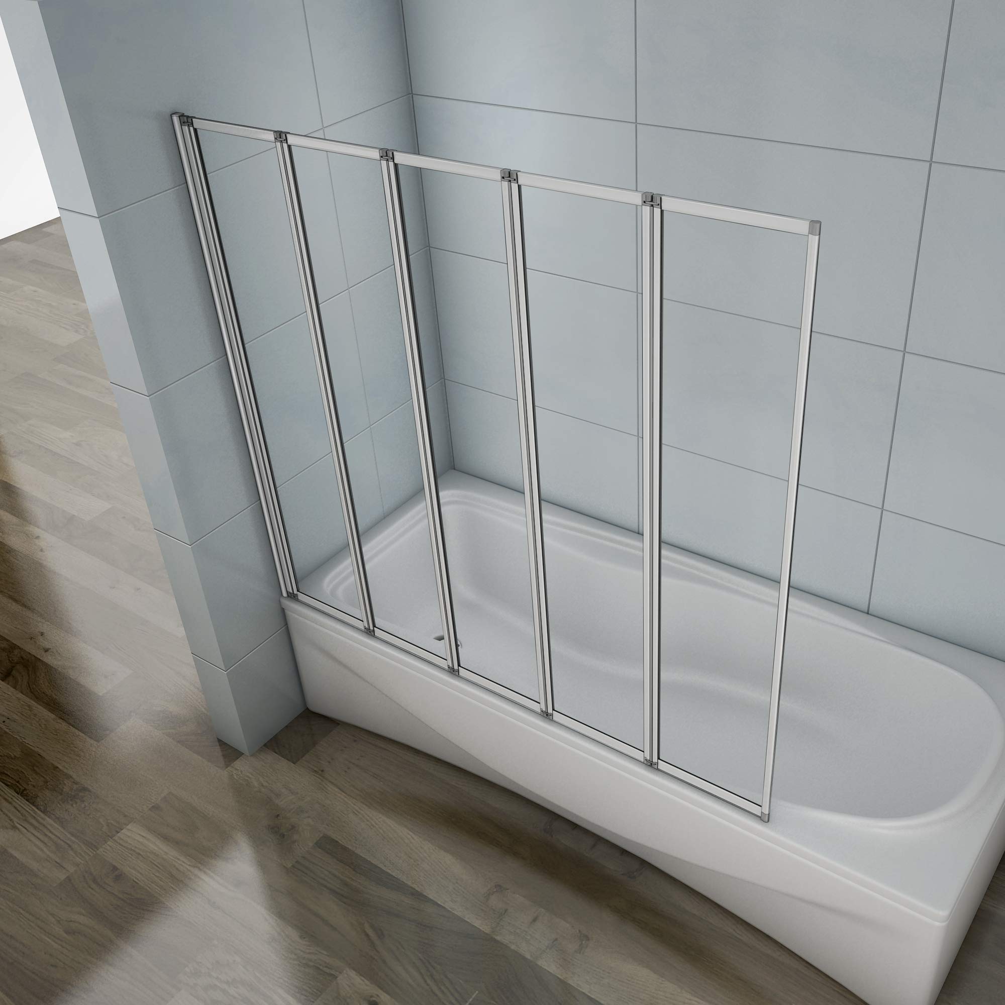AICA 120x140cm Badewannenaufsatz Duschabtrennung 5-teilig Badewannenfaltwand Duschwand für Badewanne Faltbar ESG Sicherheitsglas