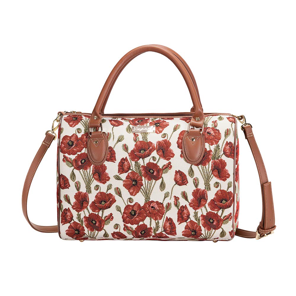 Signare Womens Fashion Canvas Tapestry Travel Weekend Overnight Bag in Floral Poppy Design