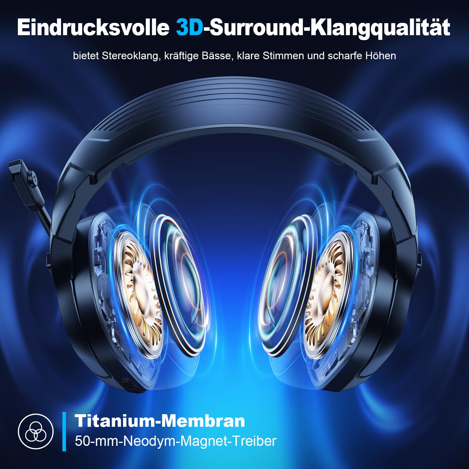 Fachixy FC200 Wireless Gaming Headset, 2.4GHz Bluetooth 5.4 Headset mit Mikrofon für PS5, PS4, PC, Switch, Gaming Kopfhörer Kabellos, Geringe Latenz Noise Cancelling, mit LED Licht, 50H Akkulaufzeit
