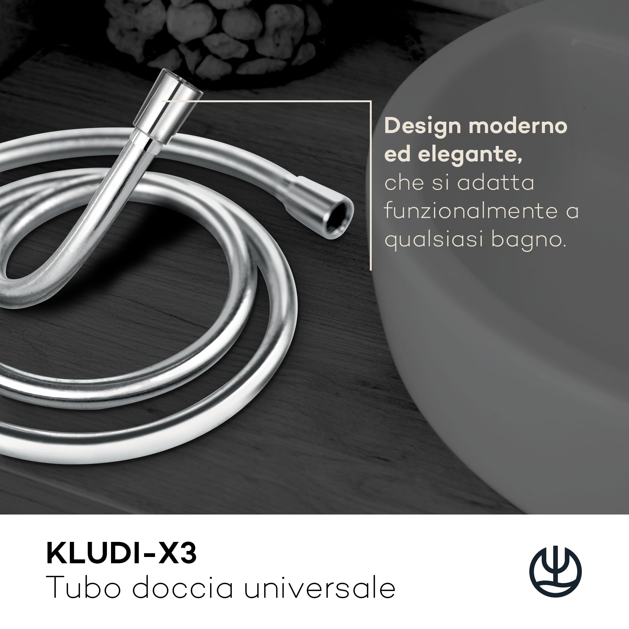 KLUDI-X3 tubo doccia universale 1,60 m, facile da pulire, flessibile doccia con doppia protezione antitorsione, resistente al kink, attacco standard, tubo flessible doccia cromo