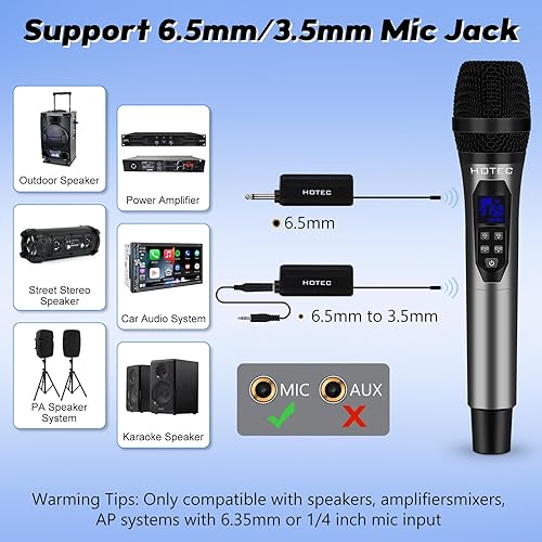 Miniatura 6 de HOTEC Micrófonos inalámbricos Dual UHF Sistema de micrófono de mano con control de ecovolumen, receptor recargable para karaoke, iglesia, boda,