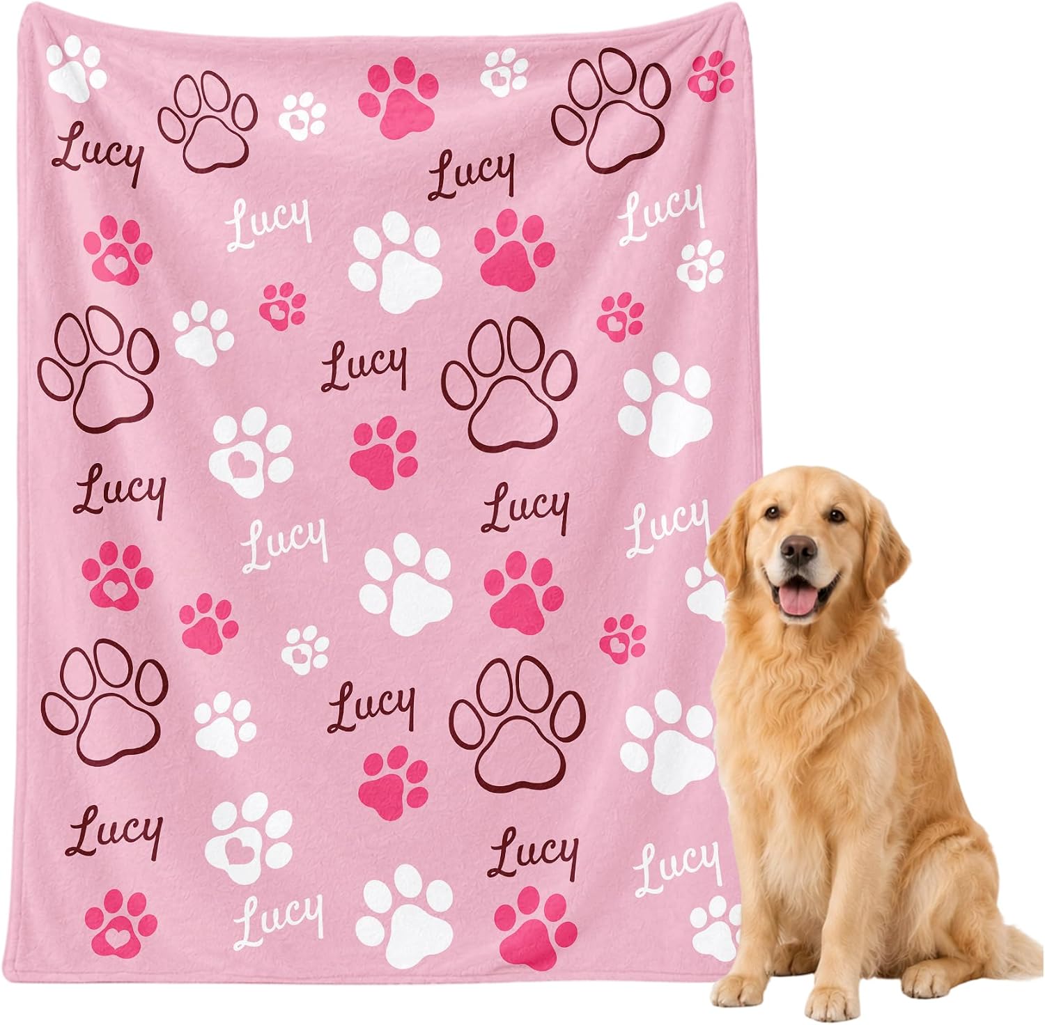 Personalized Dog Blanket, Custom Pet Blankets with Name, Soft Fleece Throw Blanket for Couch Bed, Customized Cute Paw Blanket Gifts for Pet Lovers Birthday Christmas