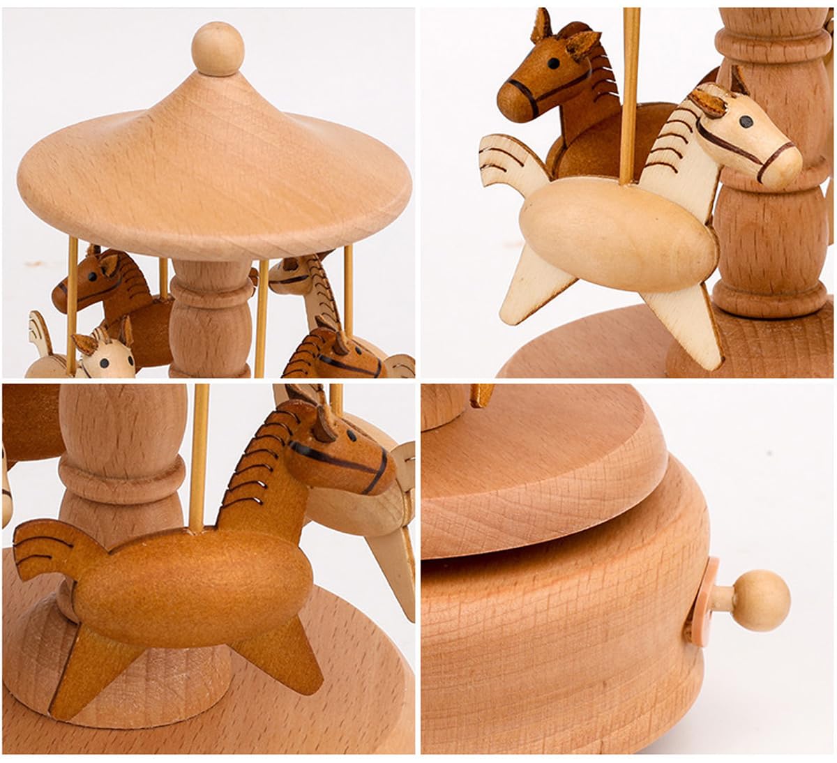 DOCIM Carillon in Legno, Carillon Musicale in Legno Merry-Go-Round Horse Musical Box Turn Horse Shaped Wood Crafts