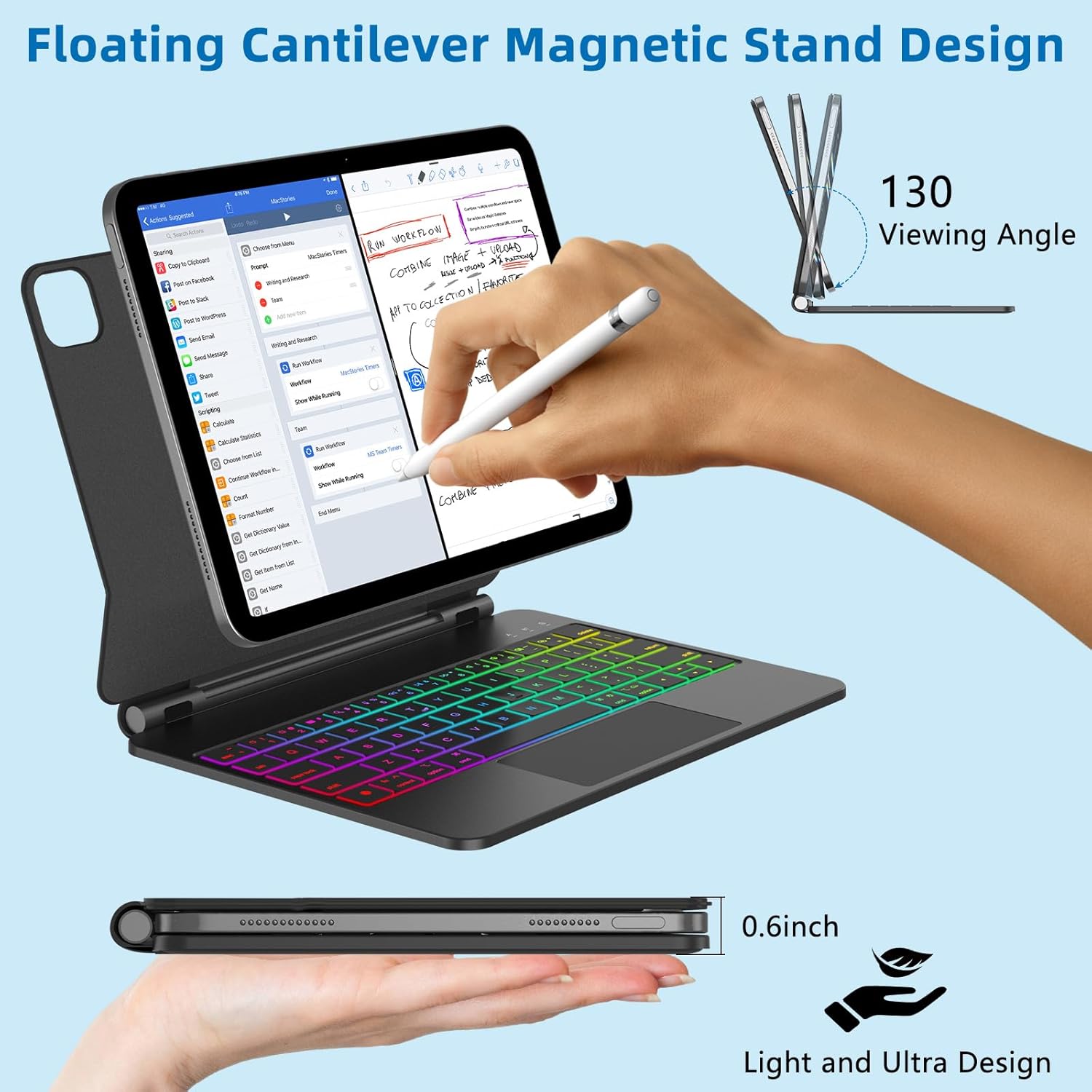 Keyboard Case for iPad Air 11-inch (M3 2025 / M2 2024) & iPad Pro 11 inch(1st/2nd/3rd/4th Gen) – Magic-Style Magnetic Backlit Keyboard Case -Multi-Touch Trackpad for iPad 10.9 5th/4th Gen (Black) - Image 5