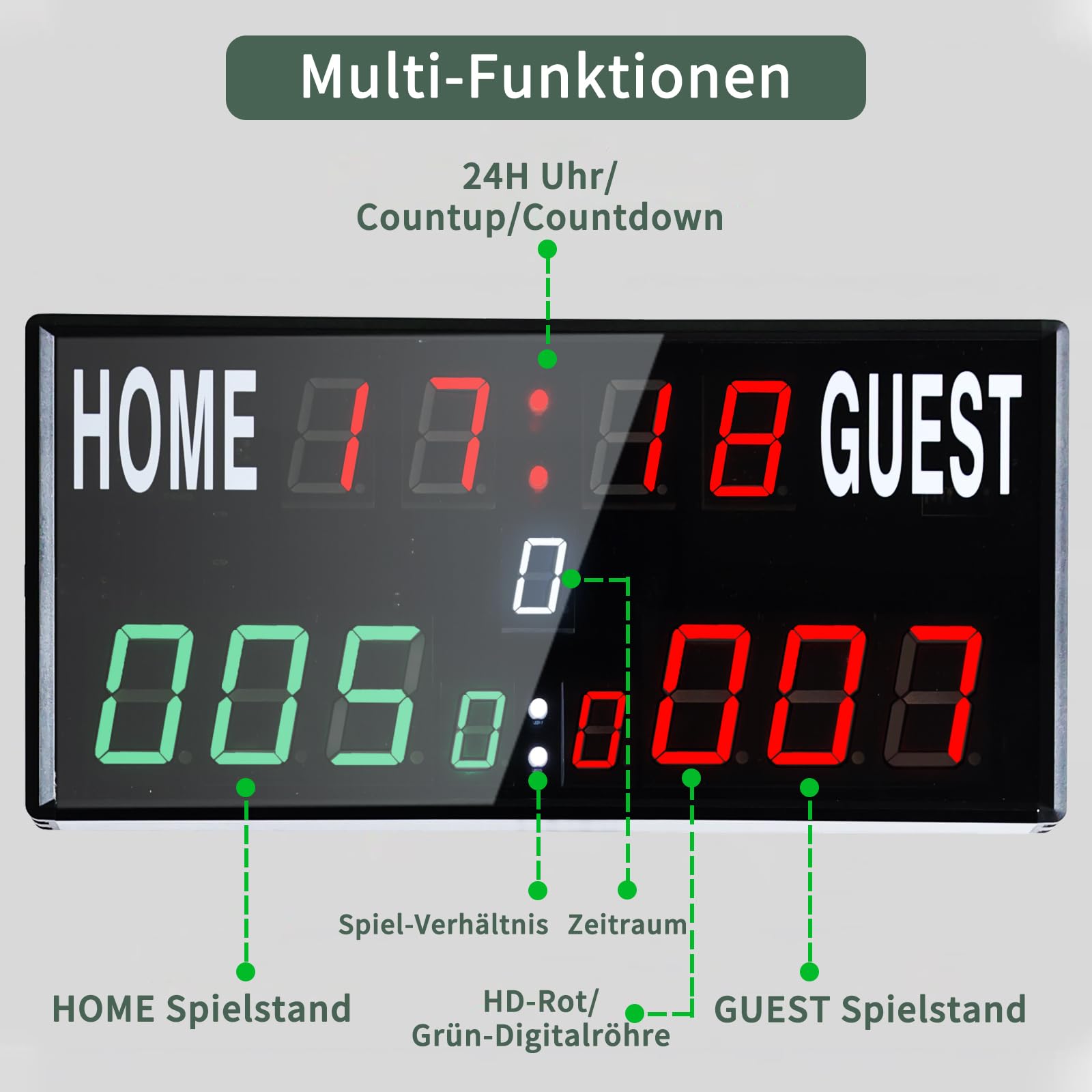 Tragbare Elektronische Anzeigetafel Fussball, 13-stellige Basketball Punktezähler mit Uhr, Tischtennis Zähler mit Countdown/Aufwärtszählung, Digital Scoreboard für Volleyball, Cornhole, Badmin