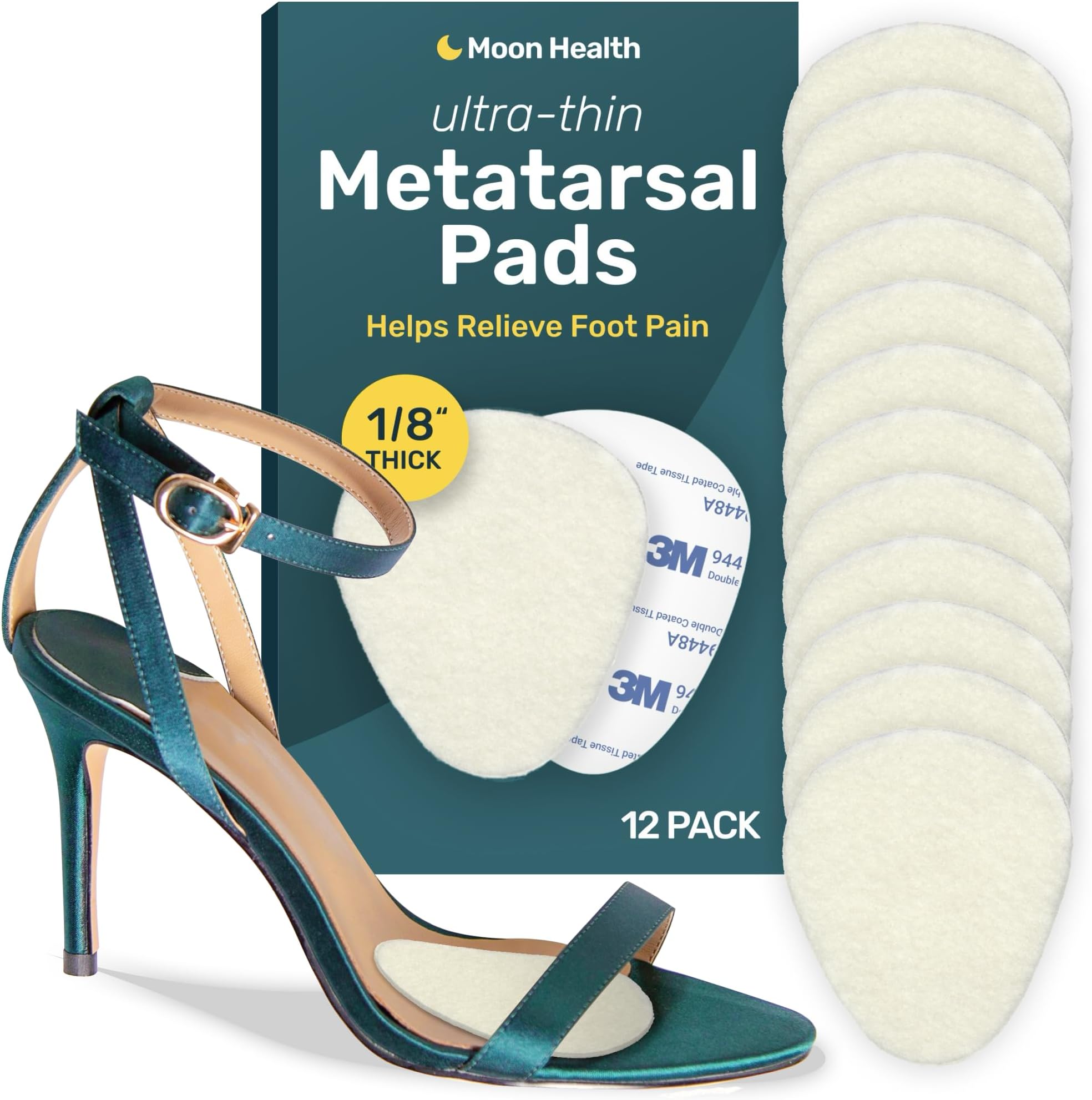 12-Pack Metatarsal Foot Pads for Pain Relief - 1/4โ Thick, Ball of Foot Cushions for Women and Men, Forefoot and Sole Support, Metatarsalgia Mortons Neuroma. Metatarsal Pads Ball of Foot Cushions.