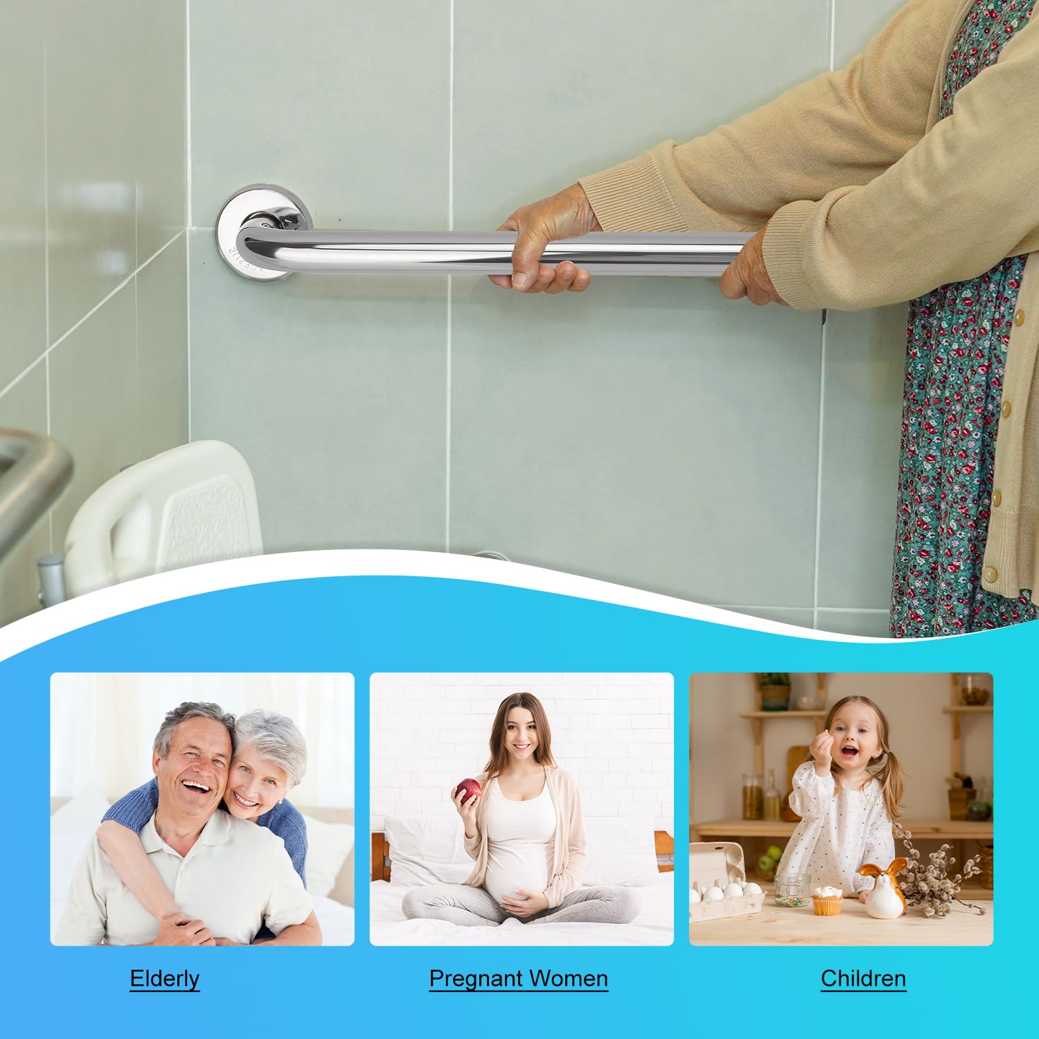 supregear Barra D'appoggio per Bagno, Maniglia in Acciaio Inossidabile 304 Barra di Sicurezza per WC Cucina Camera da Letto Vasca da Bagno, Montaggio a Parete con Viti Nascoste
