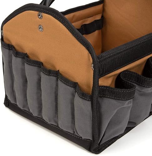 Miniatura 5 de Dickies Organizador de bolsas de herramientas de lona duradera de 12 pulgadas, 12 bolsillos exteriores, 16 trabillas para herramientas, grisbronceado