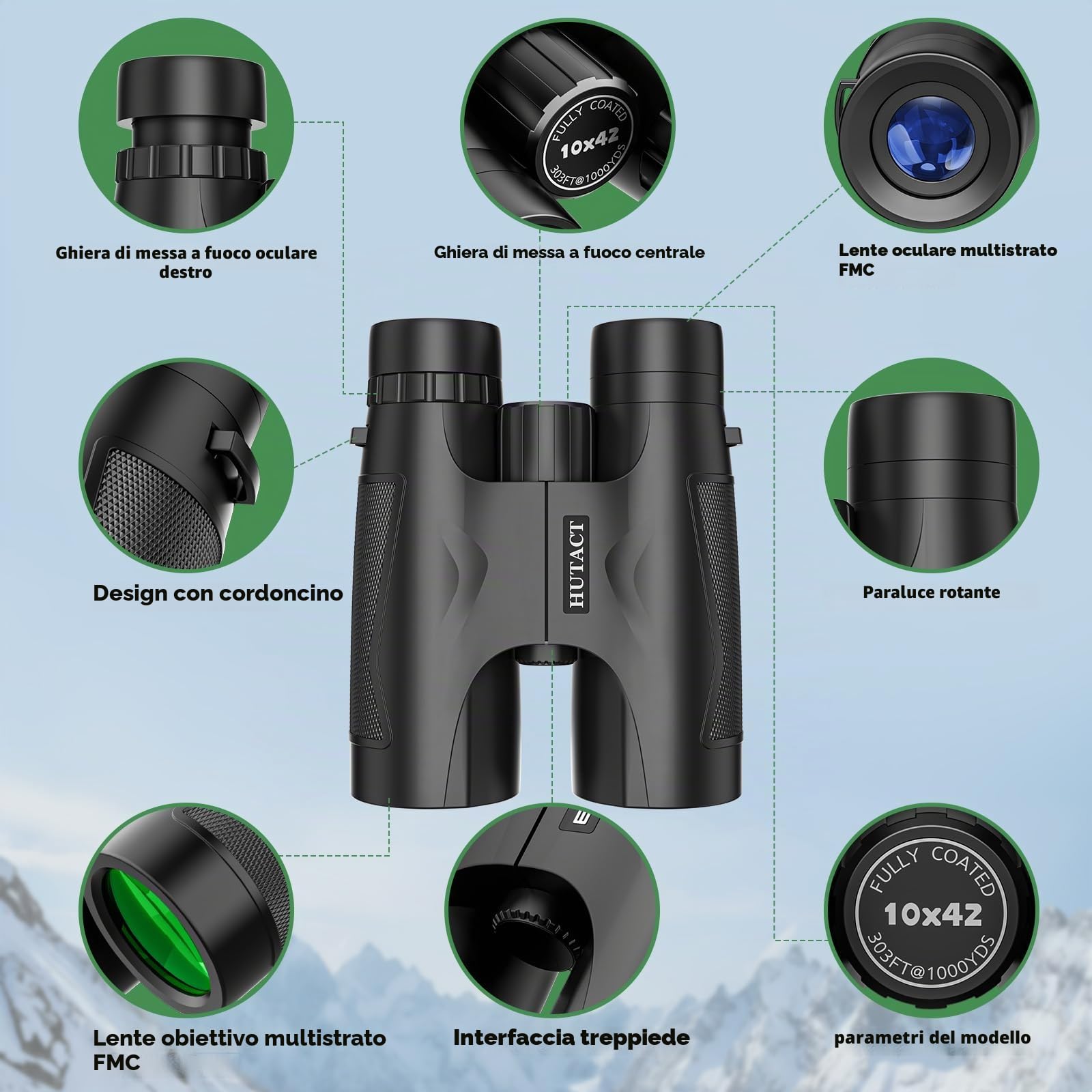 Binocolo Professionale Potente,10x42 Compatto Binocolo per Adulti- Prismi BaK4 e Lente FMC, per Birdwatching, viaggio trekking Teatro e Concerti, Caccia e Giochi Sportivi