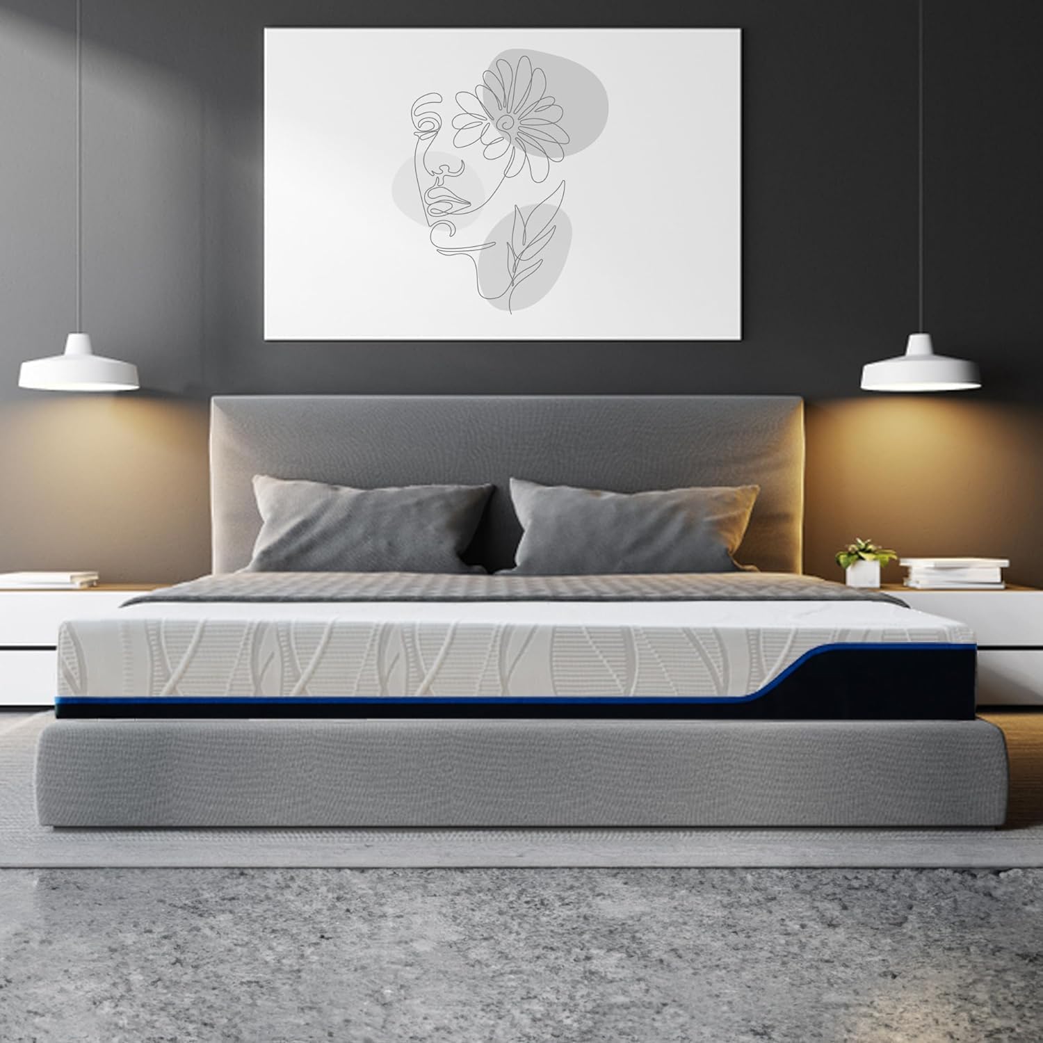 14" King Gel Memory Foam Mattress, Cooling, Pressure Relief, White/Blue White/Blue King 14 inch image 10 of 12 B0BHQ15XLS