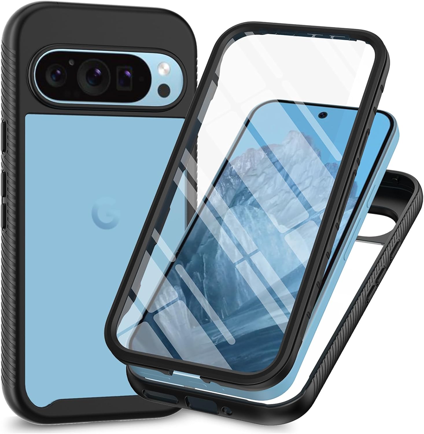 for Google Pixel 9/Pixel 9 Pro Case, with Built-in Screen Protector 360° Full Body Shockproof Protection Armour Slim Fit Cover for Google Pixel 9/Pixel 9 Pro Black