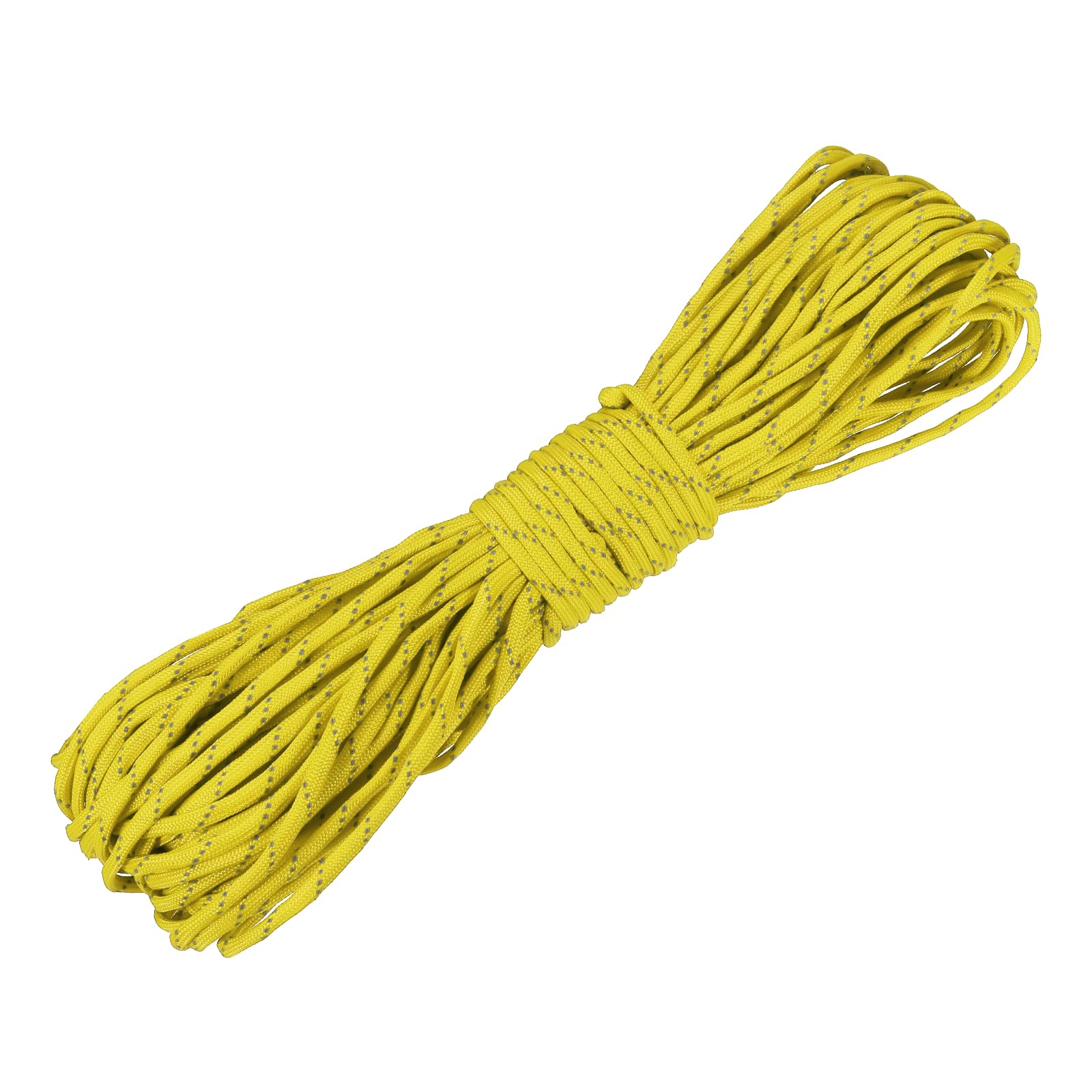 YELARXI Reflective Paracord Rope, Fluorescent Paracord Rope 7 Strand Guyline Camping Parachute Cord, 4 mm 98 ft Fit for Camping Hiking Fishing Tent Outdoor DIY Projects (Yellow)