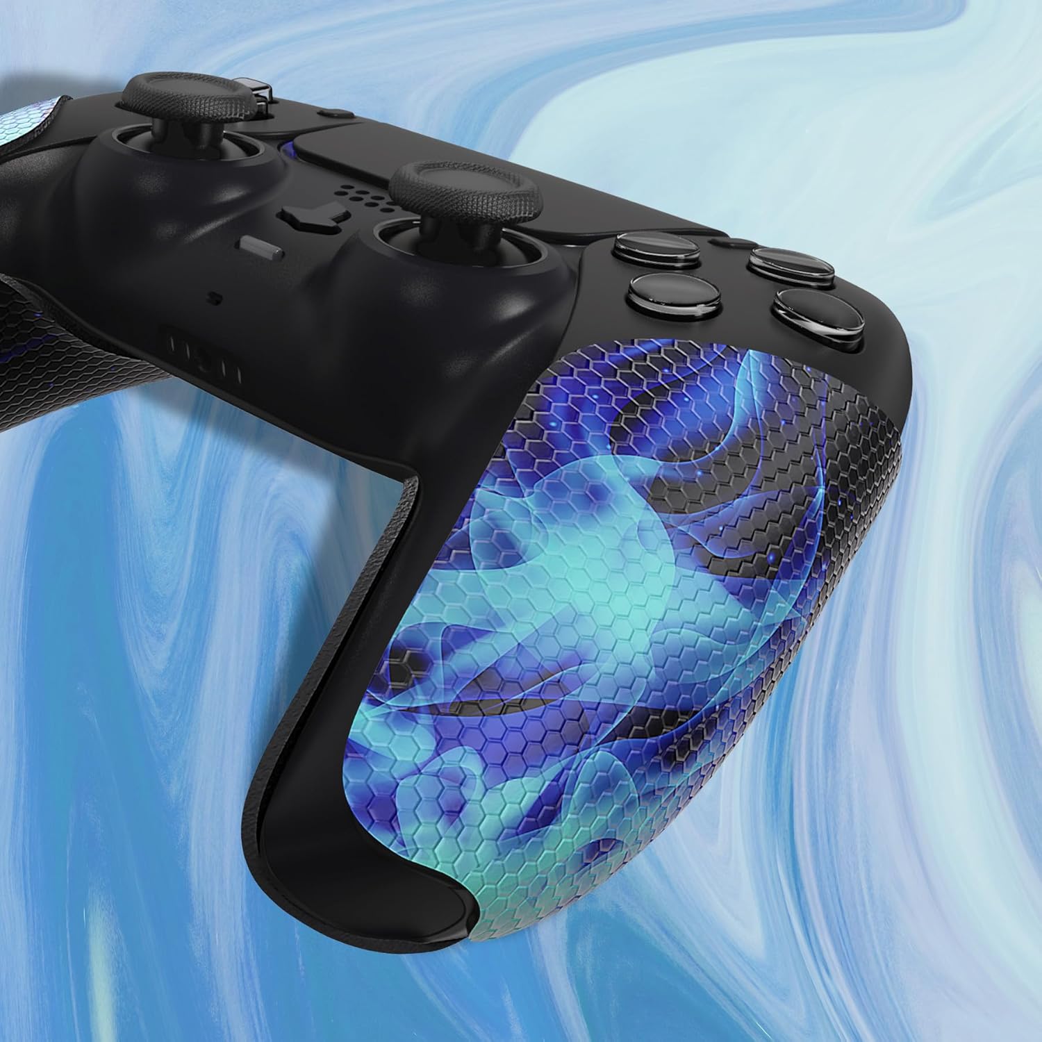 eXtremeRate PlayVital Anti-Skid Sweat-Absorbent Controller Grip for ps5 Controller, Professional Textured Soft Rubber Pads Handle Grips for ps5 Controller - Blue Flame - Image 7