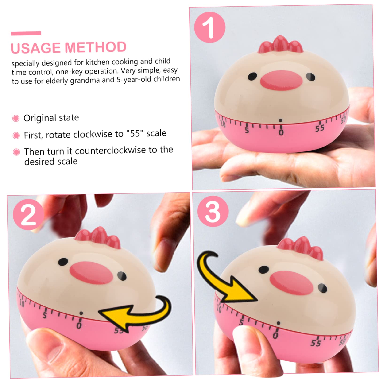 DECHOUS 3pezzi Timer Cartoon Timer Meccanico Per Studenti e Del Per e Regali Batteria