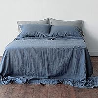 Vista 11 de BISELINA Sábana de Lino Francés Sábana Plana Solamente 55% Lino Europeo 45% Algodón Estilo Básico Color Sólido Suave Transpirable Estilo Granja Gris