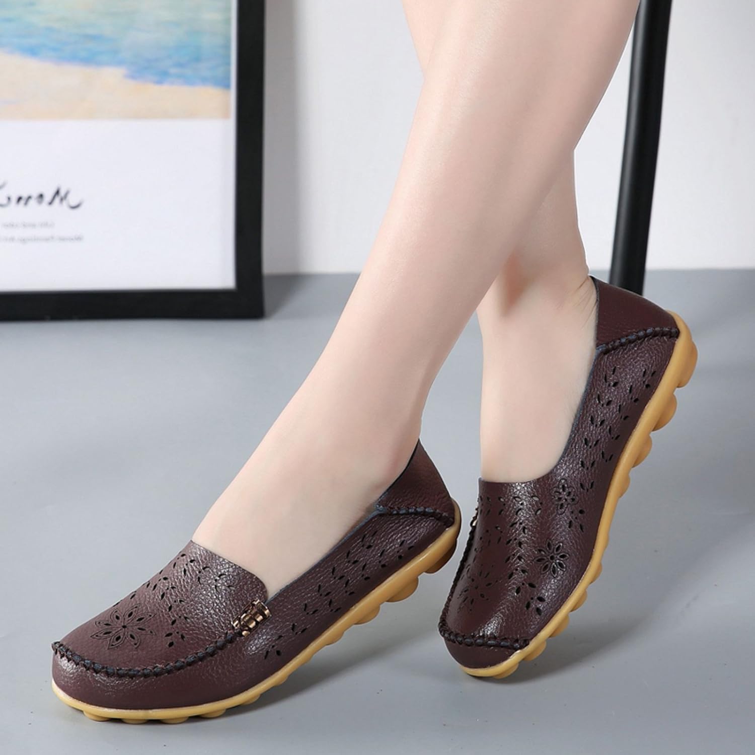 VenusCelia Women's Comfort Walking Boat Shoe 6 Brown(cutout)