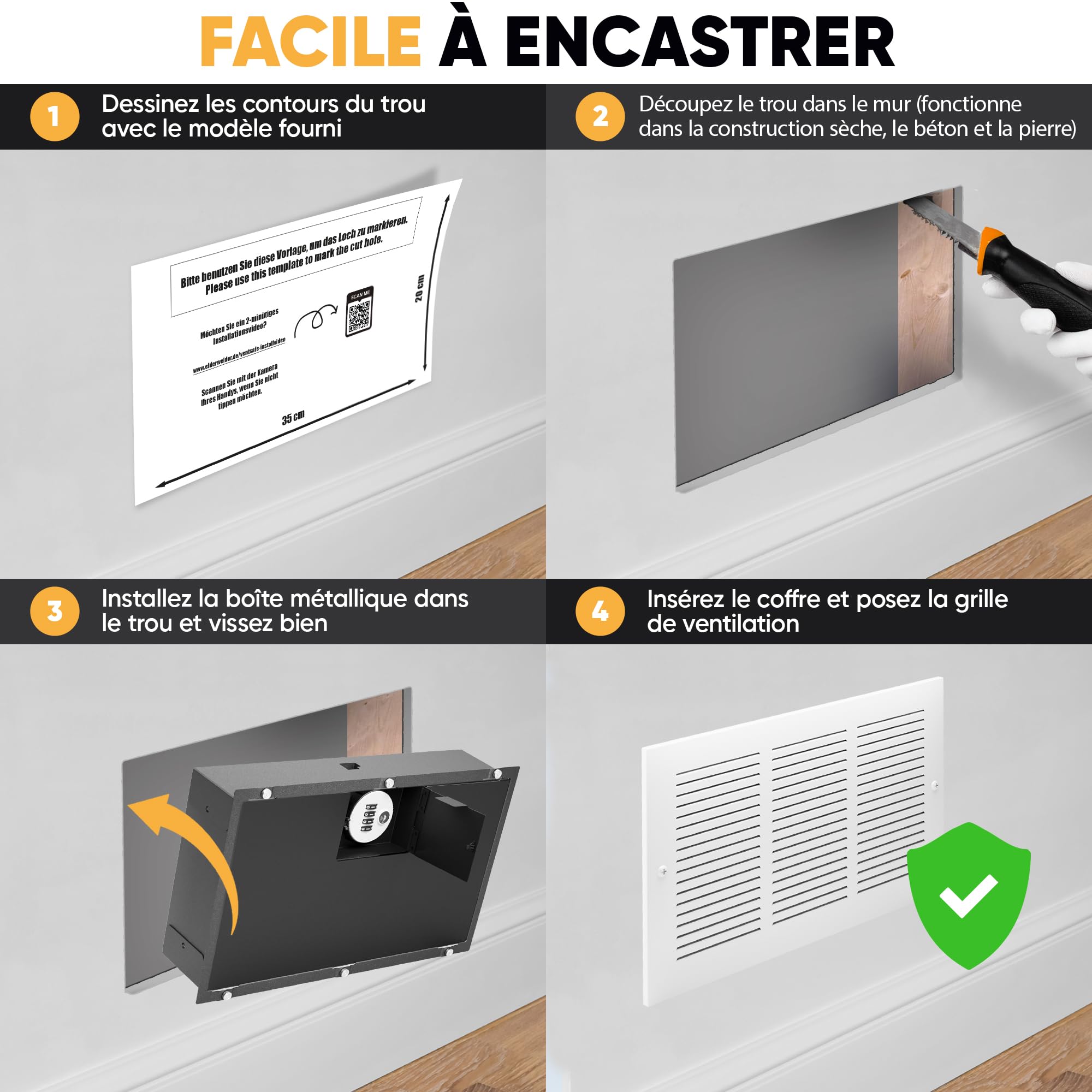 Elder Welder® Fort mural invisible avec ventilation grilles | Serrure combinée cachée, coffre-fort rétractable, cachette secrète