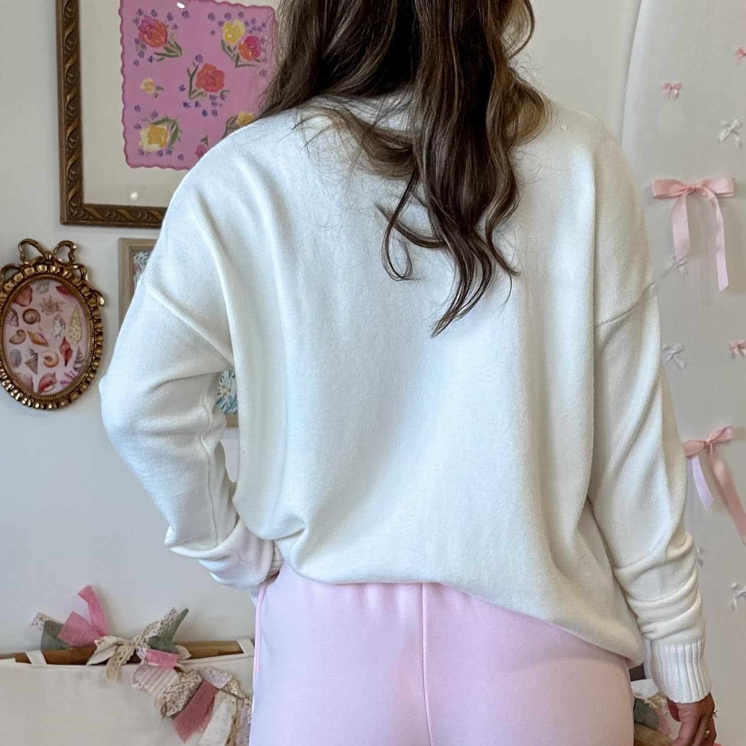 Women's American Flag Pattern Sweater Long Sleeve Knit Crewneck Sweater Casual Loose Pullover Top - Image 4