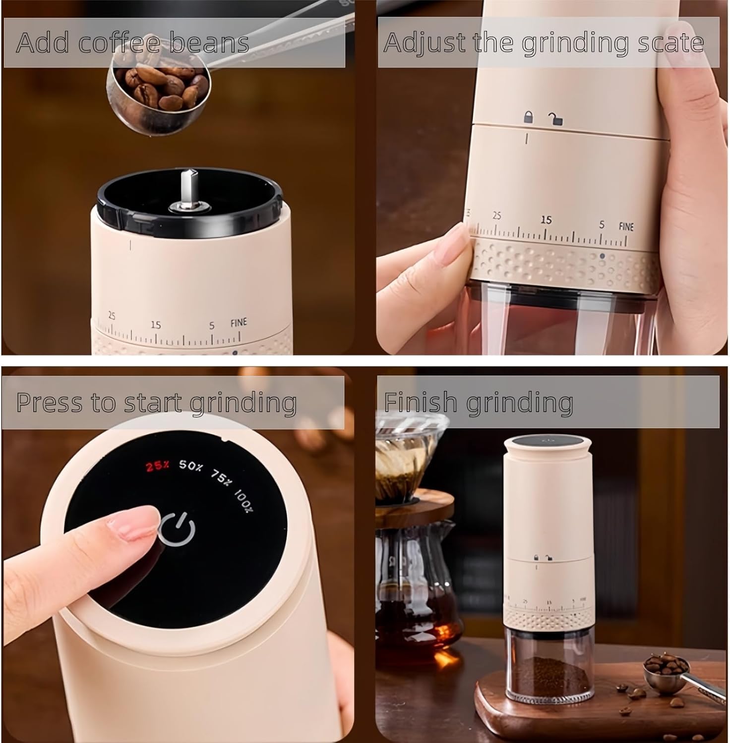 Portable Electric Coffee Grider with 40 Adjustable Levels Fine to Coarse Setting, Ceramic Conical Burr, for Home, Office, Travel, Camping, 1800mAH Rechargeable (light pink, ceramic burr)