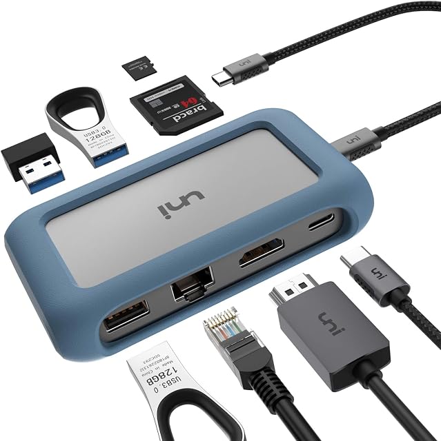 USB C Hub 8 in 1, uni USB-C Hub with A Removable Connector and Silicon Case, Support 4K HDMI, 1000Mbps, PD 100W, Compatible with MacBook Pro 2021, iPad Pro 2021, Surface Pro 7, Galaxy S21 etc.