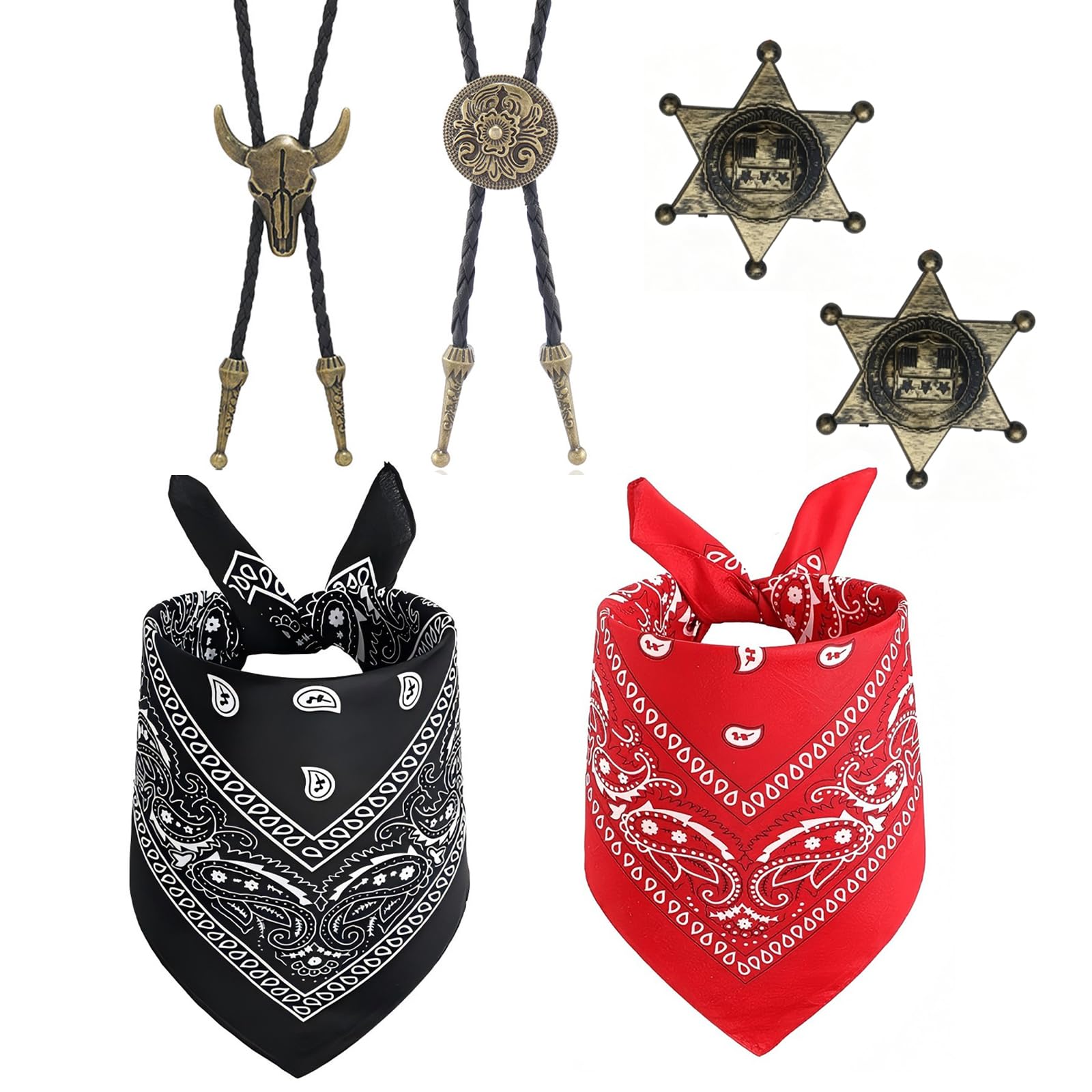 EujRcf 6 Pcs Cowboy Accessories Set, Western Costume Kit with Bandanas