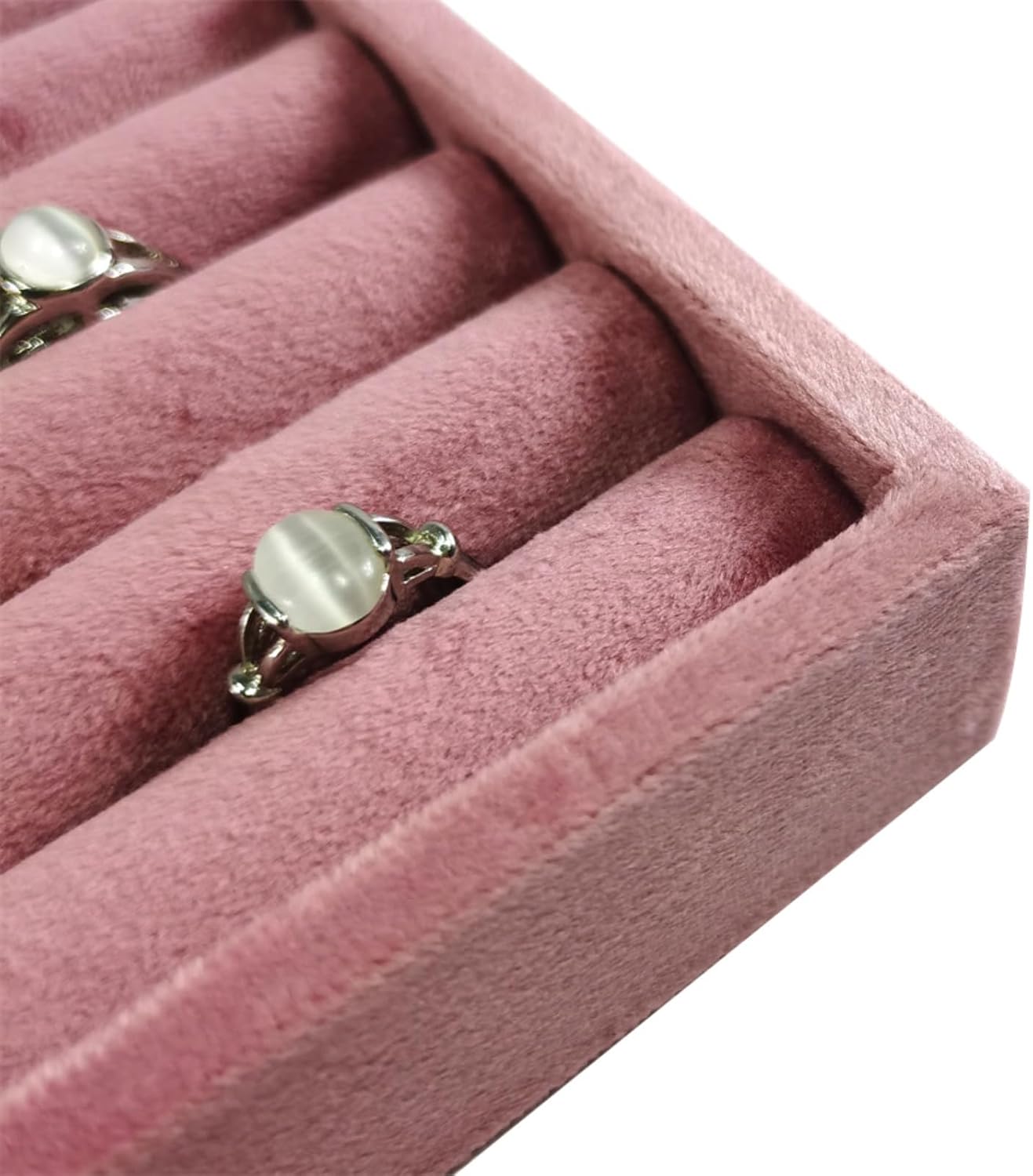 Velvet Ring Organizer Tray, Small Jewelry Storage Holder with Sponge Insert,Earring Rings Trays for Store Display Jewelry Show Home (Pink, 7.9"x5.9"x1.25")
