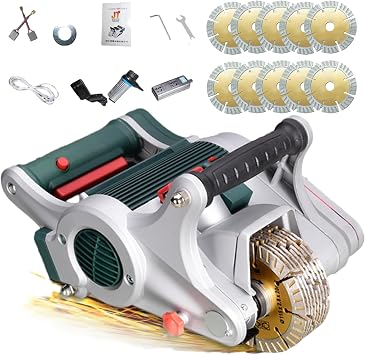 Electric Wall Chaser Machine 10 saw blade sets, 4800W Wall Groove Cutting Machine Depth 44mm Width 50mm Slotting Machine infrared targeting Dual cooling system for Brick Granite Marble Concrete