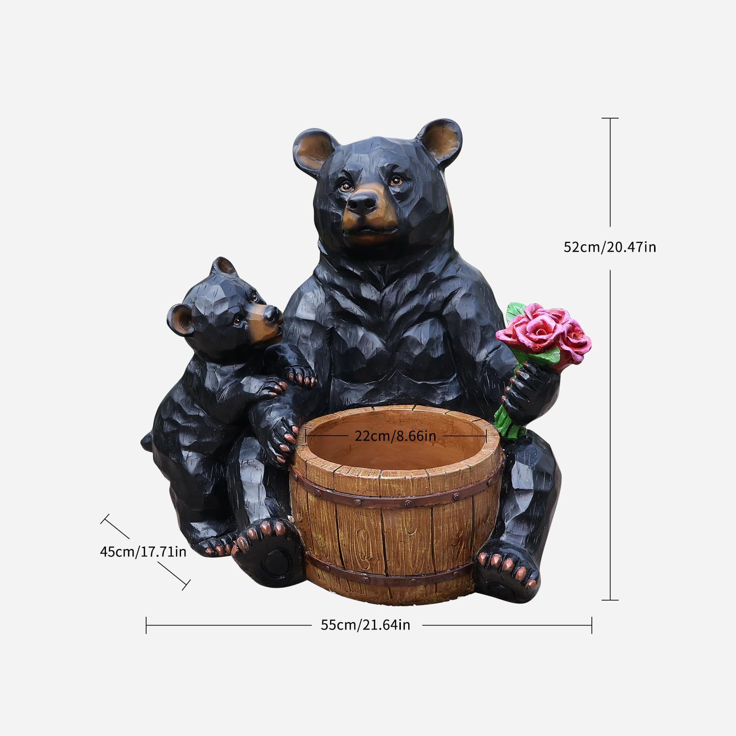 Resin Bear Planter Urn for Outdoor Garden, Decorative Animal Flower Container with Welcome Sign, Rustic Patio Lawn Porch Entry Plant Holder, Cub Urn Accent for Yard Decor (Sitting Bear)
