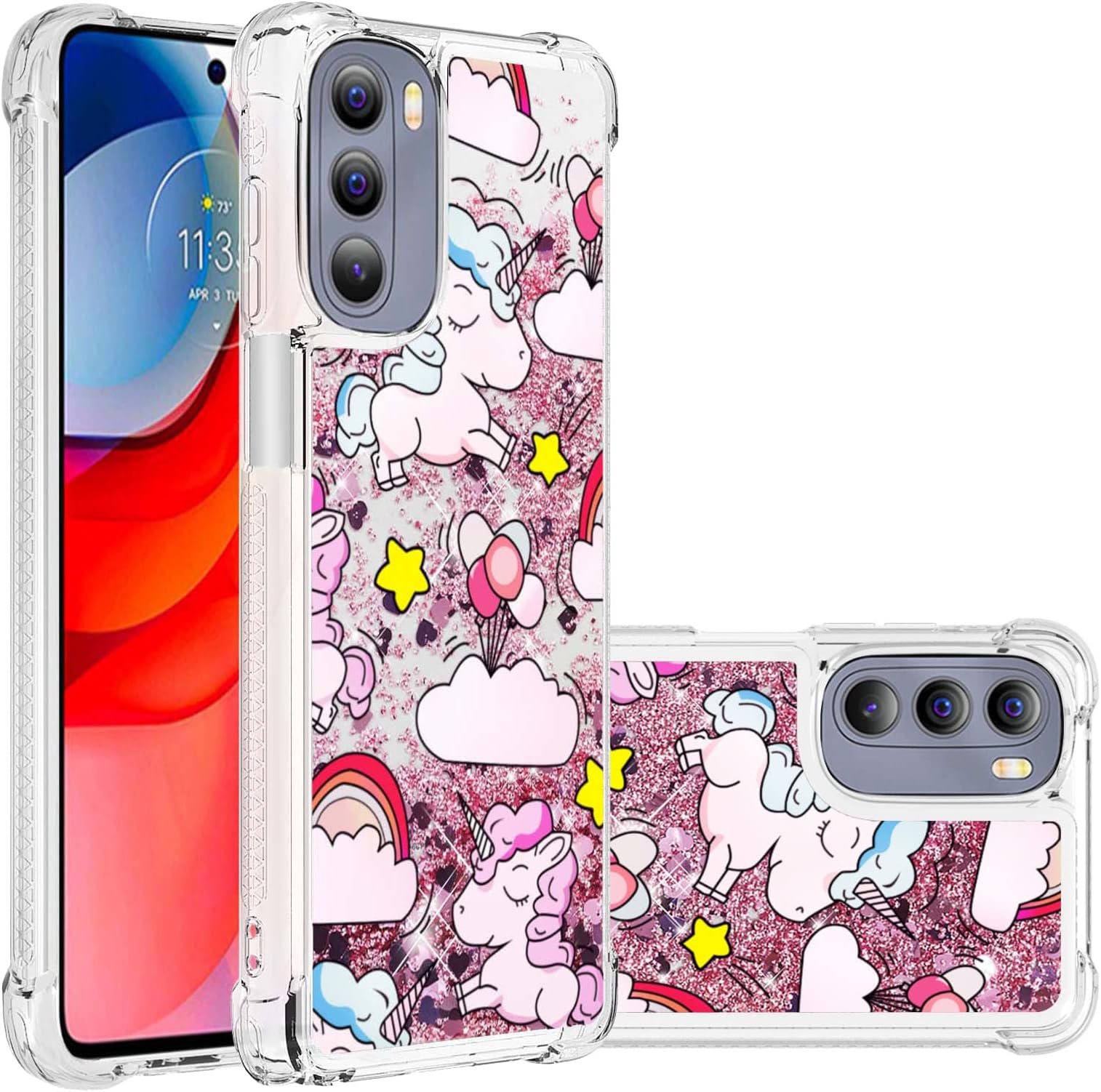 Asdsinfor Moto G Stylus 2022 Case Fashion Shiny Transparent Soft TPU Creative Cartoon Cute Quicksand with Shiny Flowing Liquid Cover for Motorola Moto G Stylus 2022 Pink Unicorn YB-LS