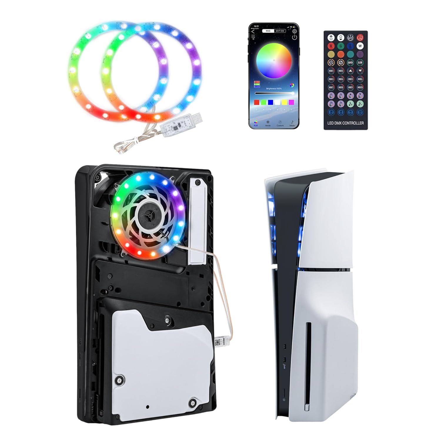 Mcbazel RGB LED Light Strip for PS5 PS5 Slim PS5 PRO Console IR Remote APP USB 3 Control