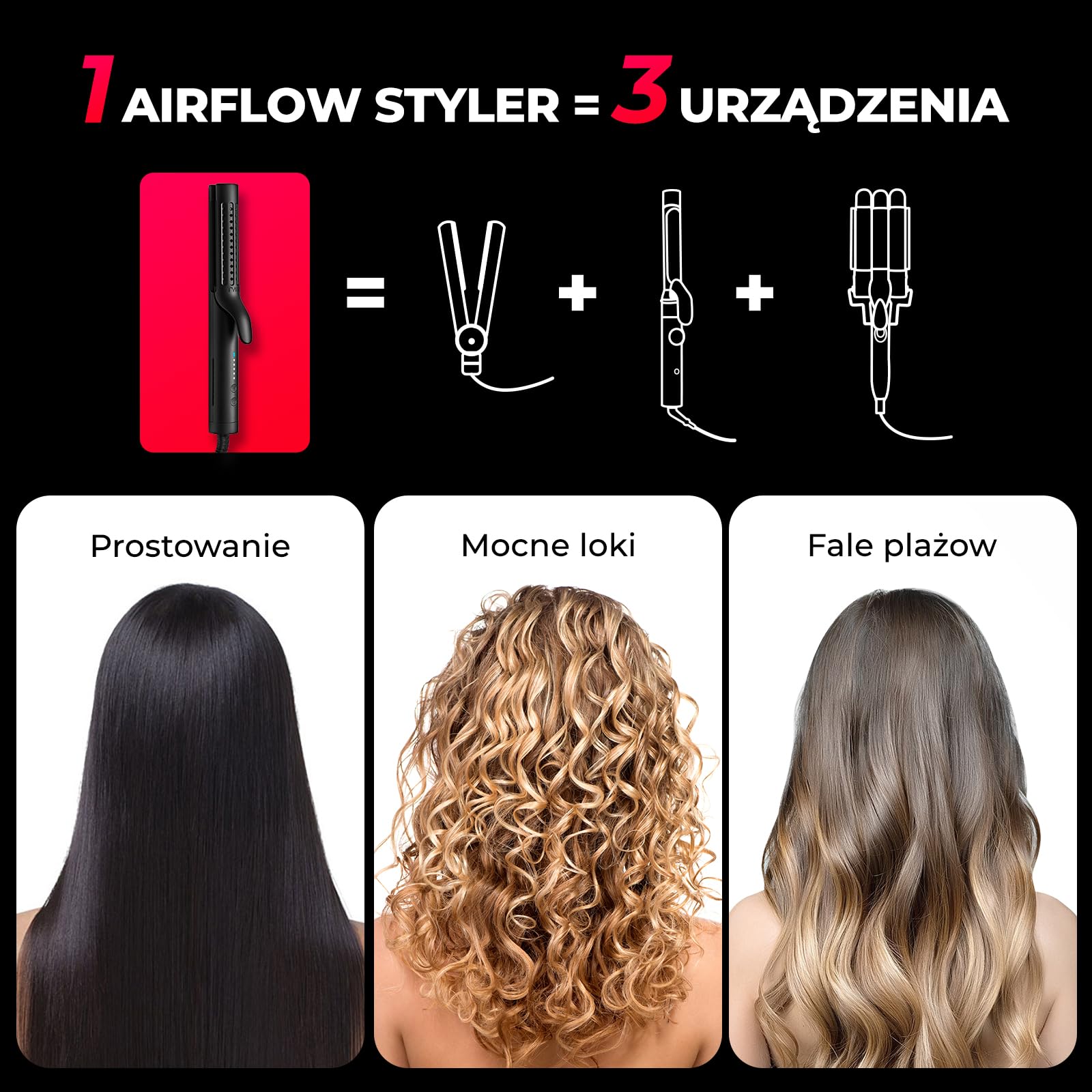 TYMO Airflow Styler 2.0 Lokówka I Lokówka 2 W 1, Jonowa Lokówka Do Długich Krótkich Włosów, Nie Plącze Się, 5 Temperatur I Podwójne Napięcie W Podróży, Czarna
