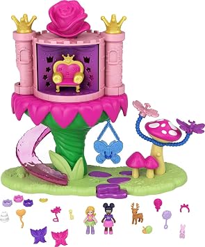 Polly Pocket Playset, Rainbow Funland Fairy Flight Ride with 2 Dolls & 15 Accessories, Dispenser Feature for Surprises