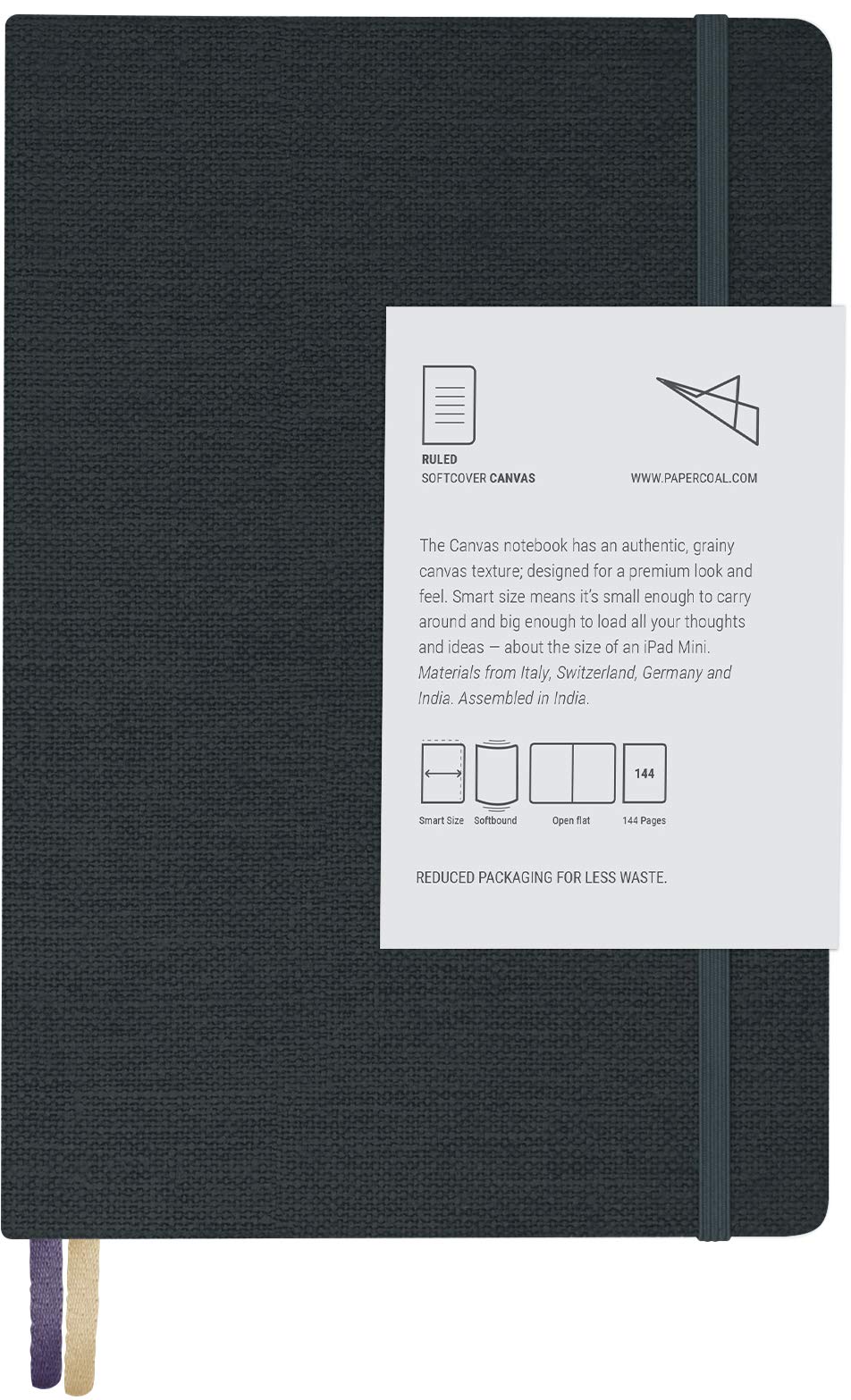 PAPERCOAL Canvas SOFTBOUND Notebook - Charcoal - Ruled - Smart Size ...