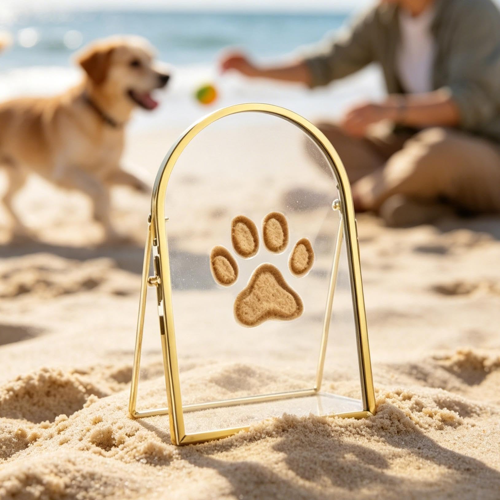 Marco de recuerdo para huellas de manos de bebés y mascotas, pantalla de vidrio de doble cara, soporte de mesa de metal, regalo creativo para recuerdos familiares