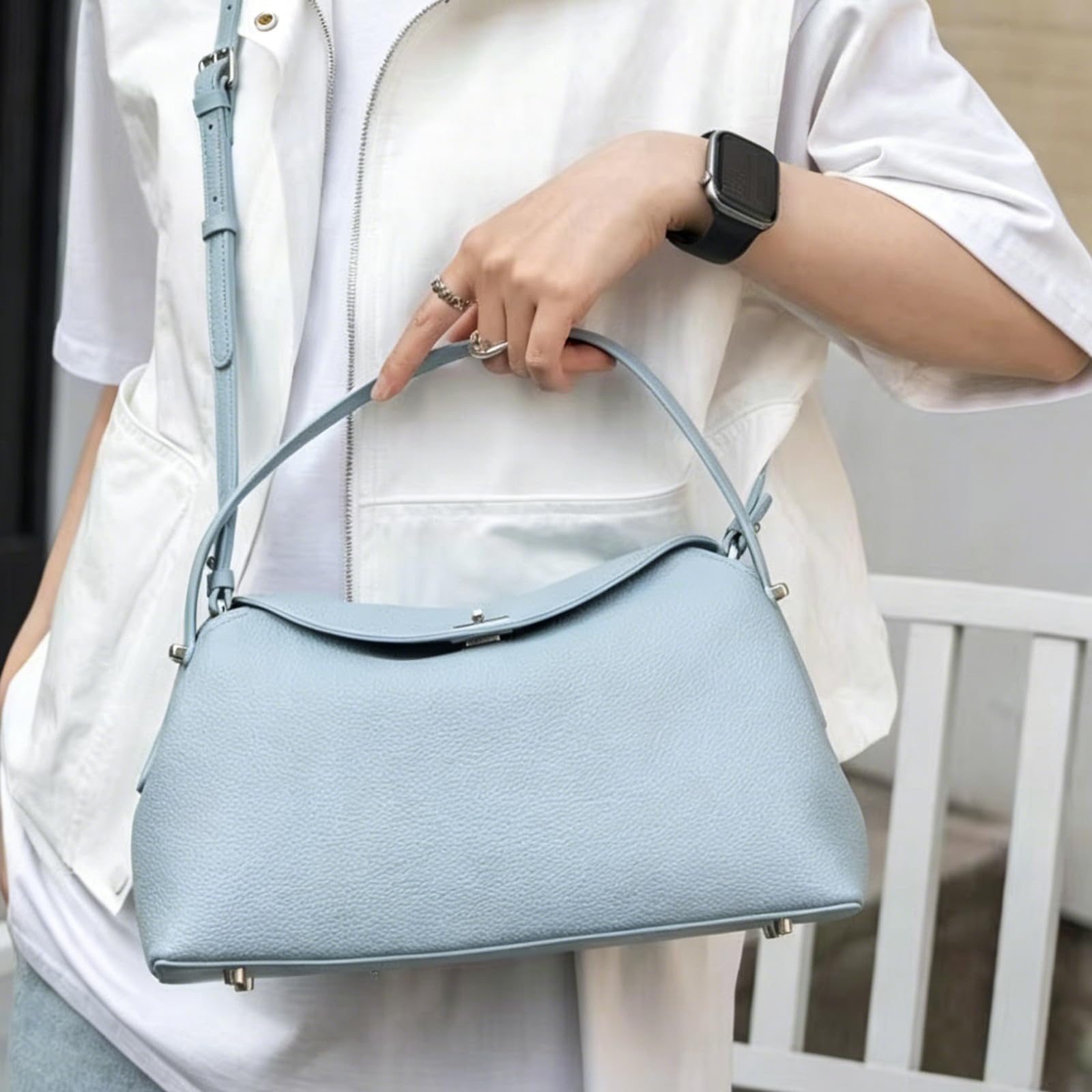 Borsa a mano da donna in pelle di vacchetta | Borsa sottobraccio di grande capacità con manico superiore e chiusura in metallo per viaggi, shopping, lavoro, appuntamenti