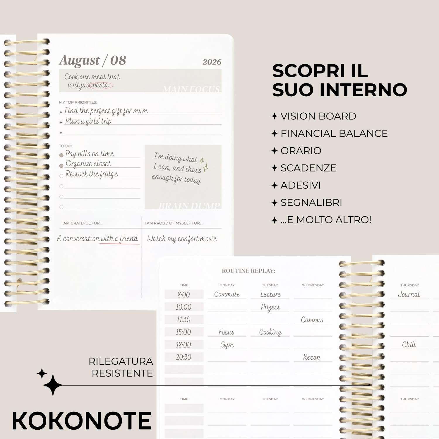 Kokonote Agenda Giornaliera 2026 2027 Seasonal Flowers - Diario Scuola 2026 2027 per Università e Scuola Superiore | Daily Planner con Copertina Rigida, Segnalibri, Stickers e Anelli Rinforzati