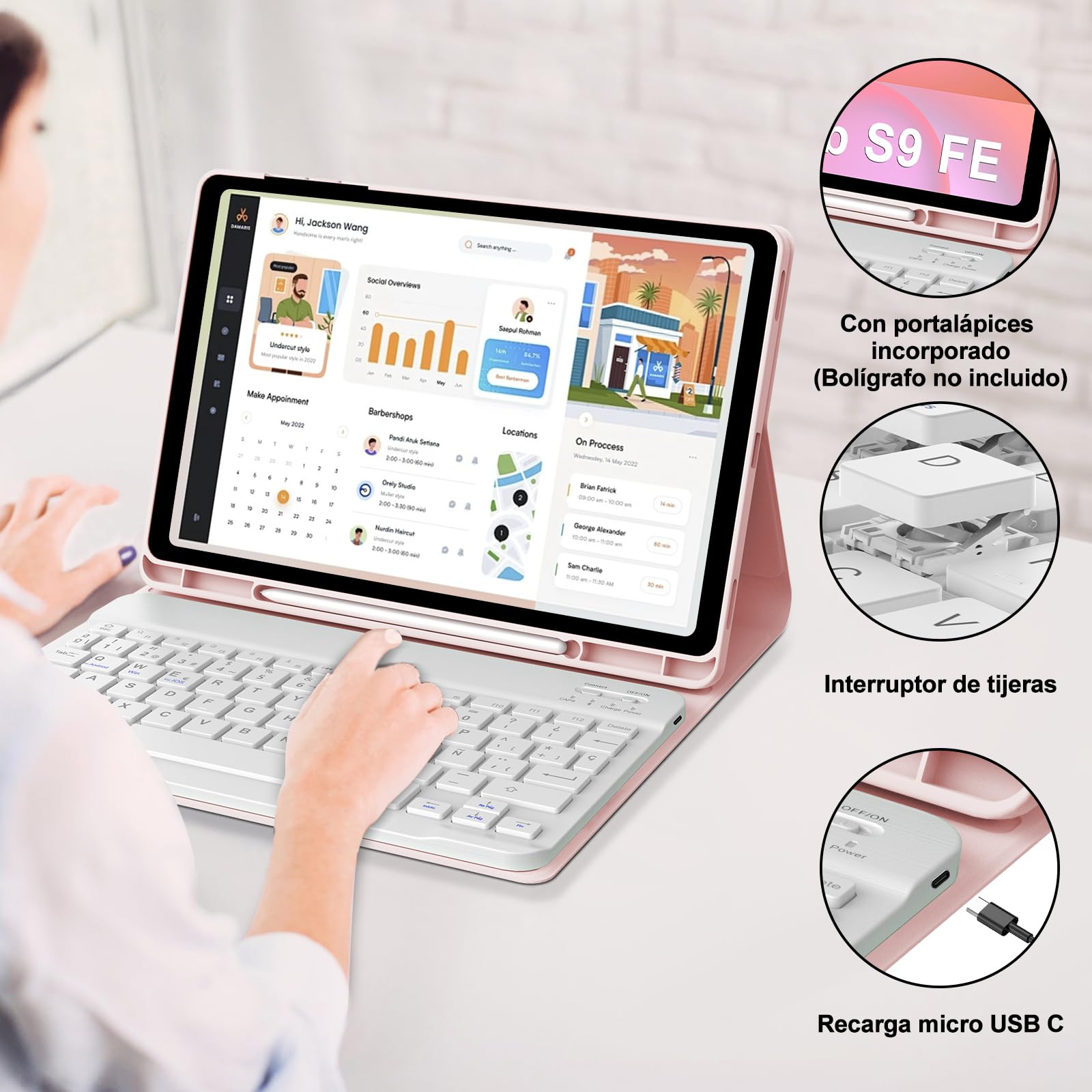 JADEMALL Custodia Tastiera per Samsung Tab S10 FE 10.9" 2025/S9 FE 10.9" 2023, Italiana QWERTY Tastiera Bluetooth con Portapenne per Galaxy Tab S9 FE/S10 FE 10.9"/S9 11", Rosa