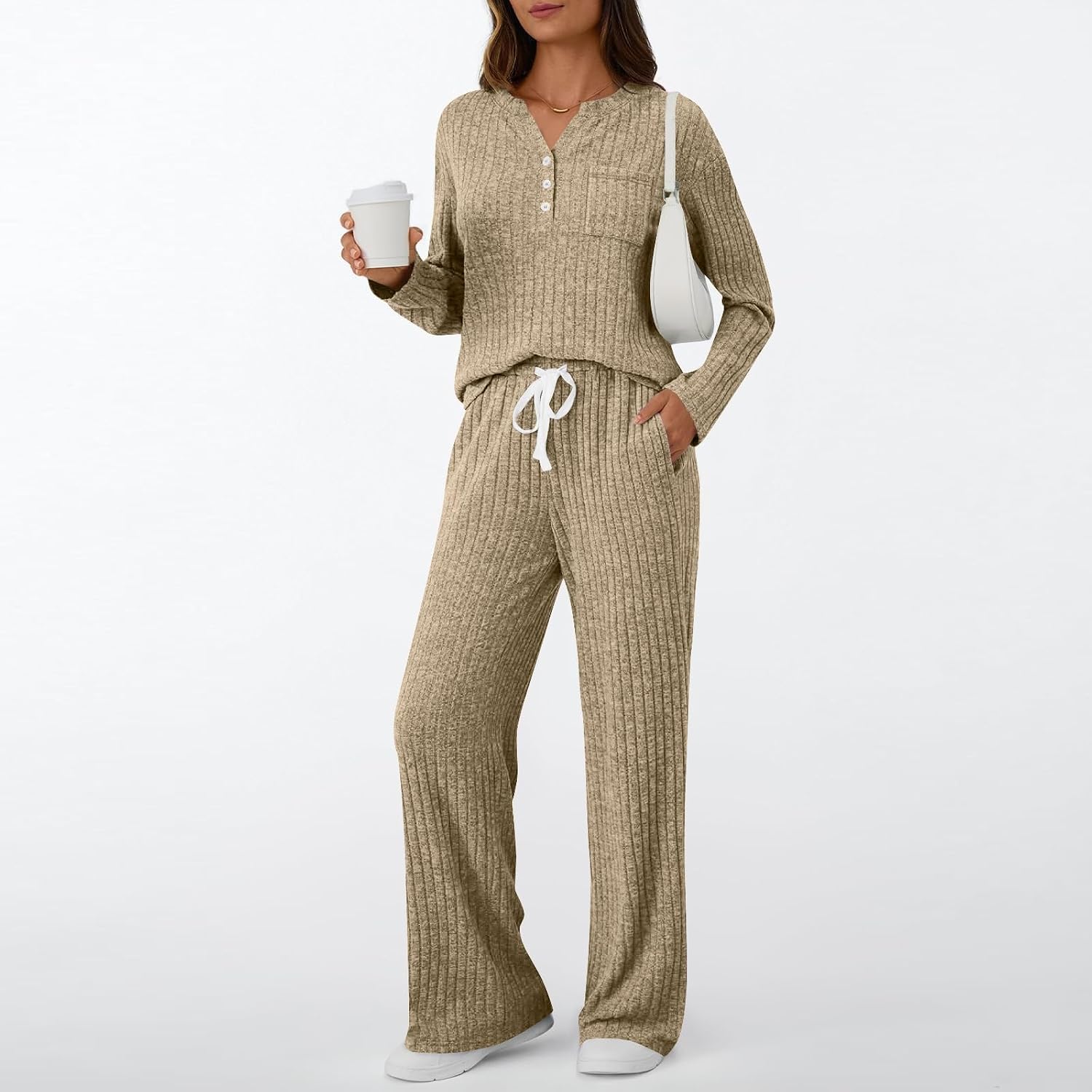 2 Piece Lounge Set Women Knit Sweater and Pant Sets Casual Comfy Loungewear Outfits Winter Matching Clothing Set