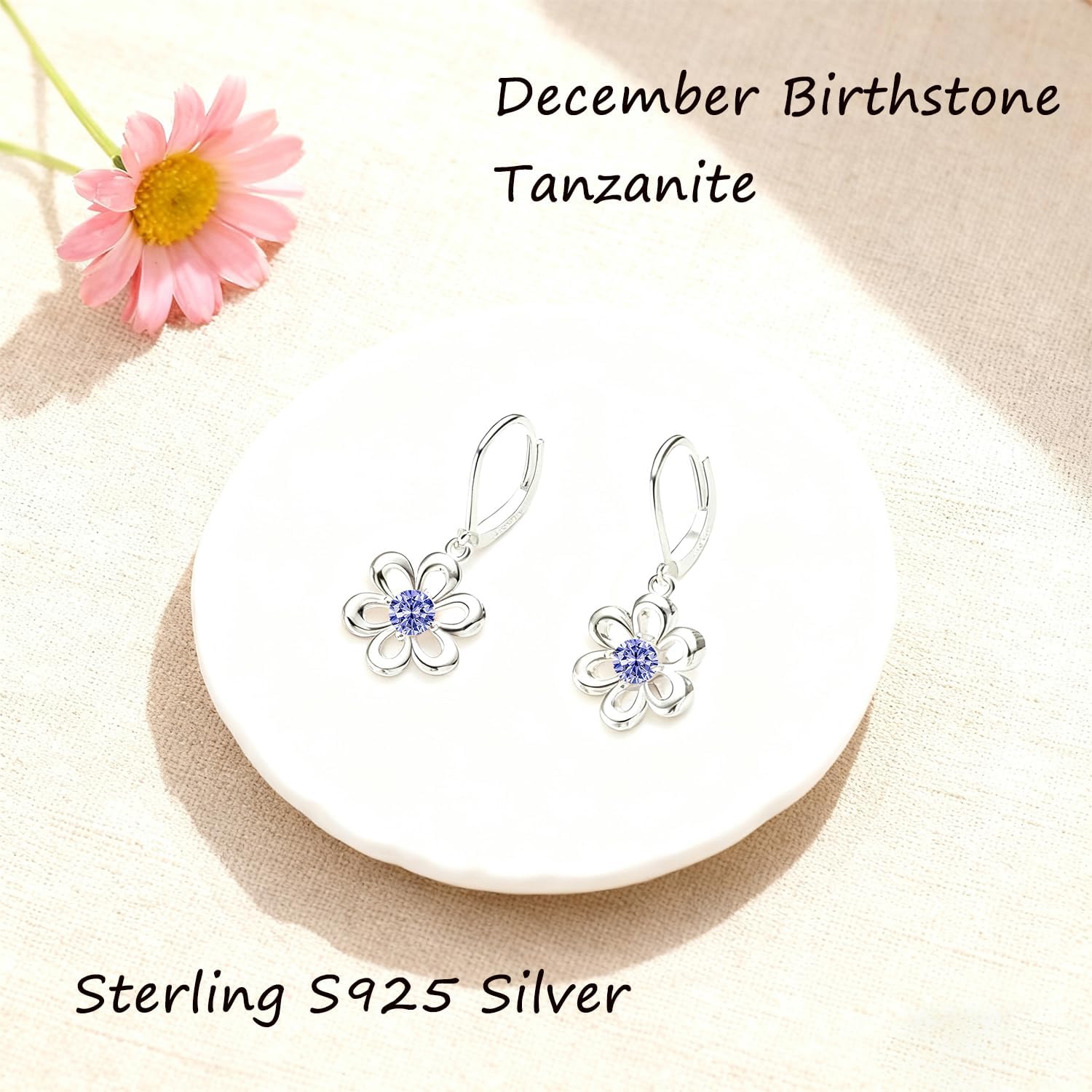 Daisy Flower Earrings For Women, Birth Flower Birthstone Dangle Earrings For Daughter Mother Mom, Sterling S925 Silver, I Think Of You Every Daisy
