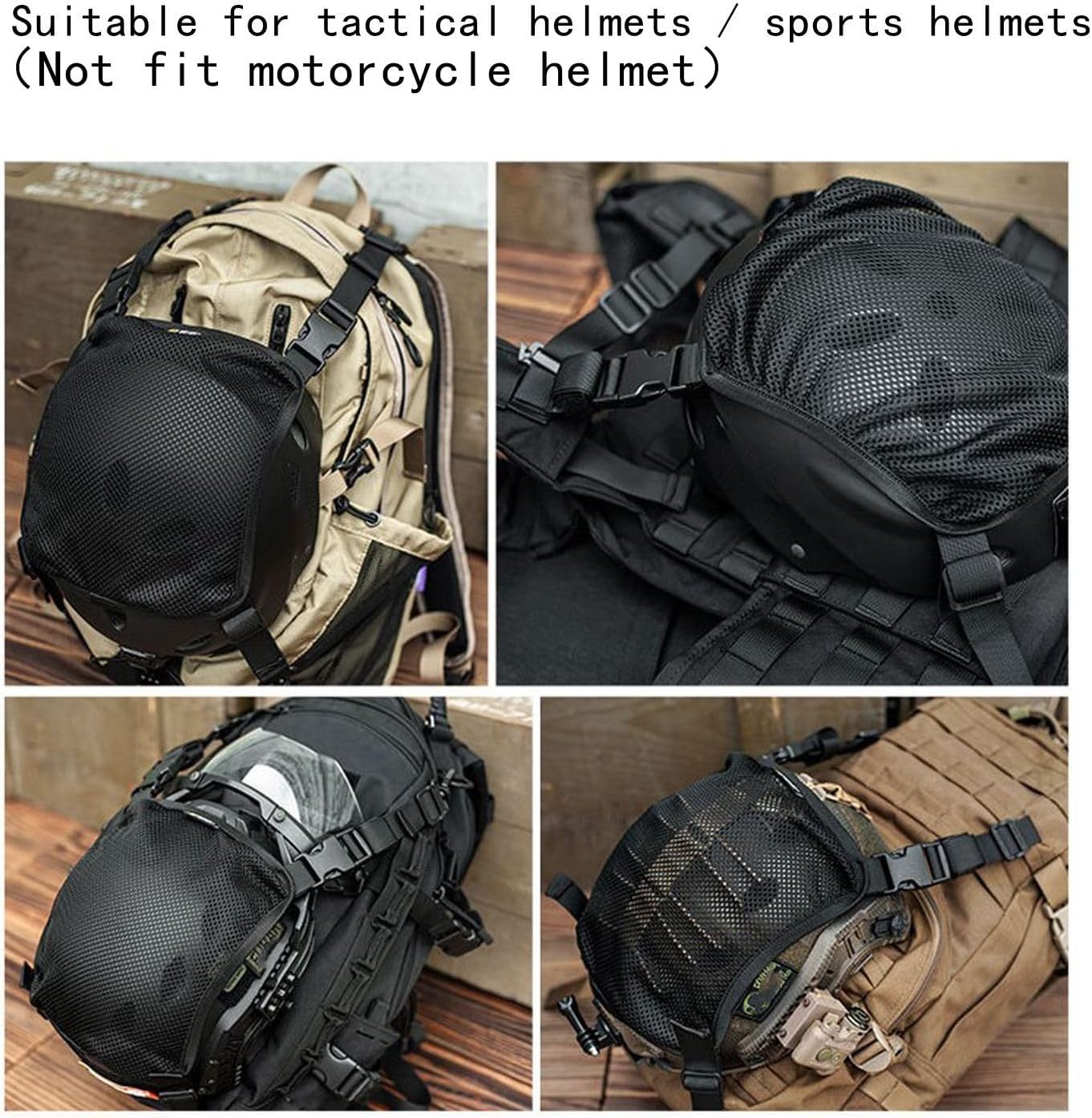 Tactical Helmet Net, Molle-Compatible Backpack Accessory with Hook, Elastic Edge Mesh Cover for Outdoor & Tactical Backpacks (Fits Bike/Tactical Helmets)