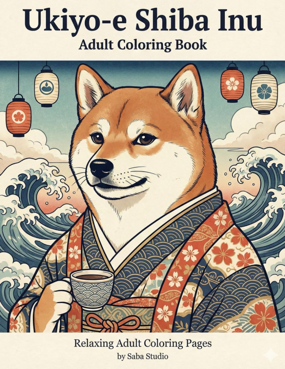 Ukiyo-e Shiba Inu: Relaxing Adult Coloring Pages